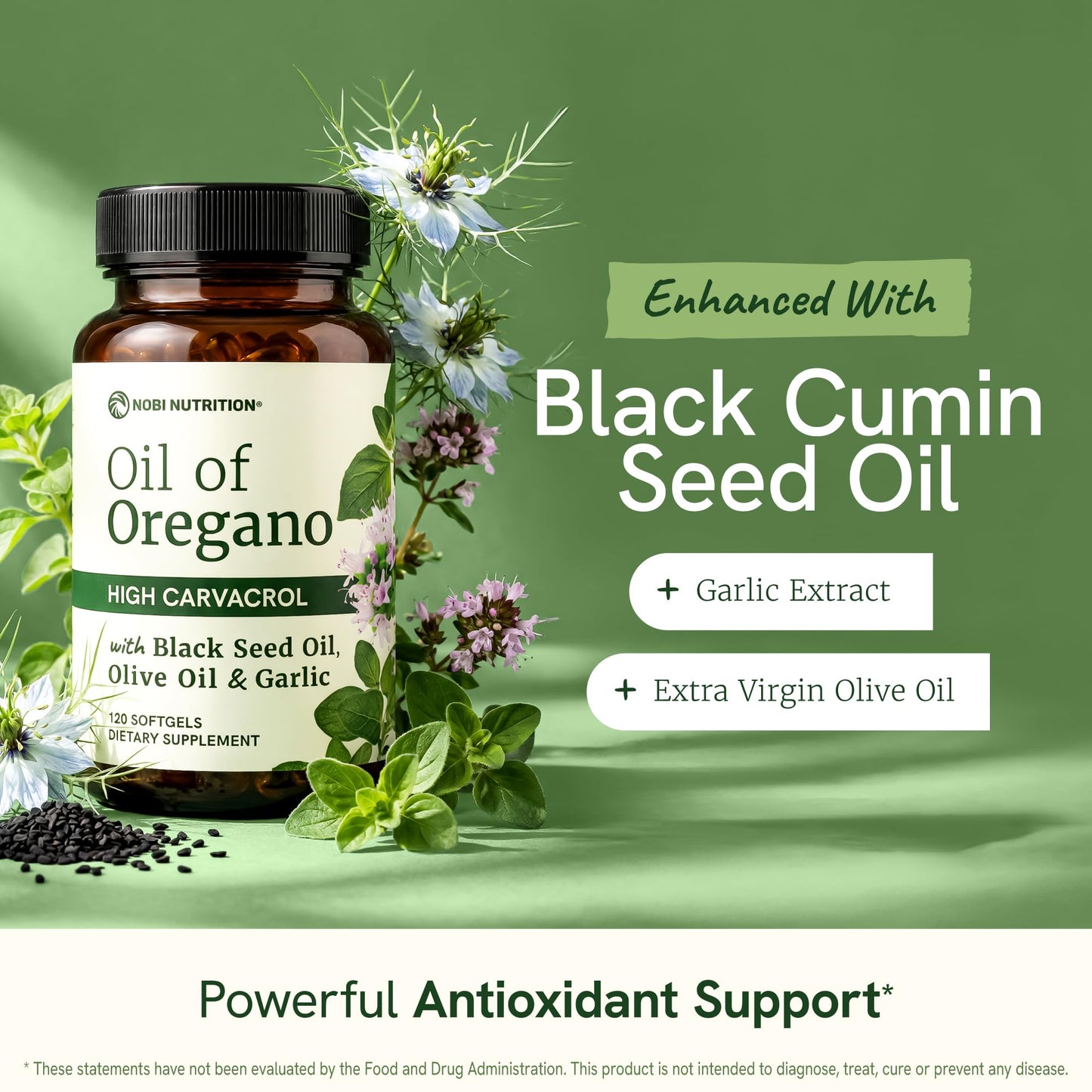 Nobi Nutrition Oil of Oregano with Black Seed Oil Softgels, 120 Count