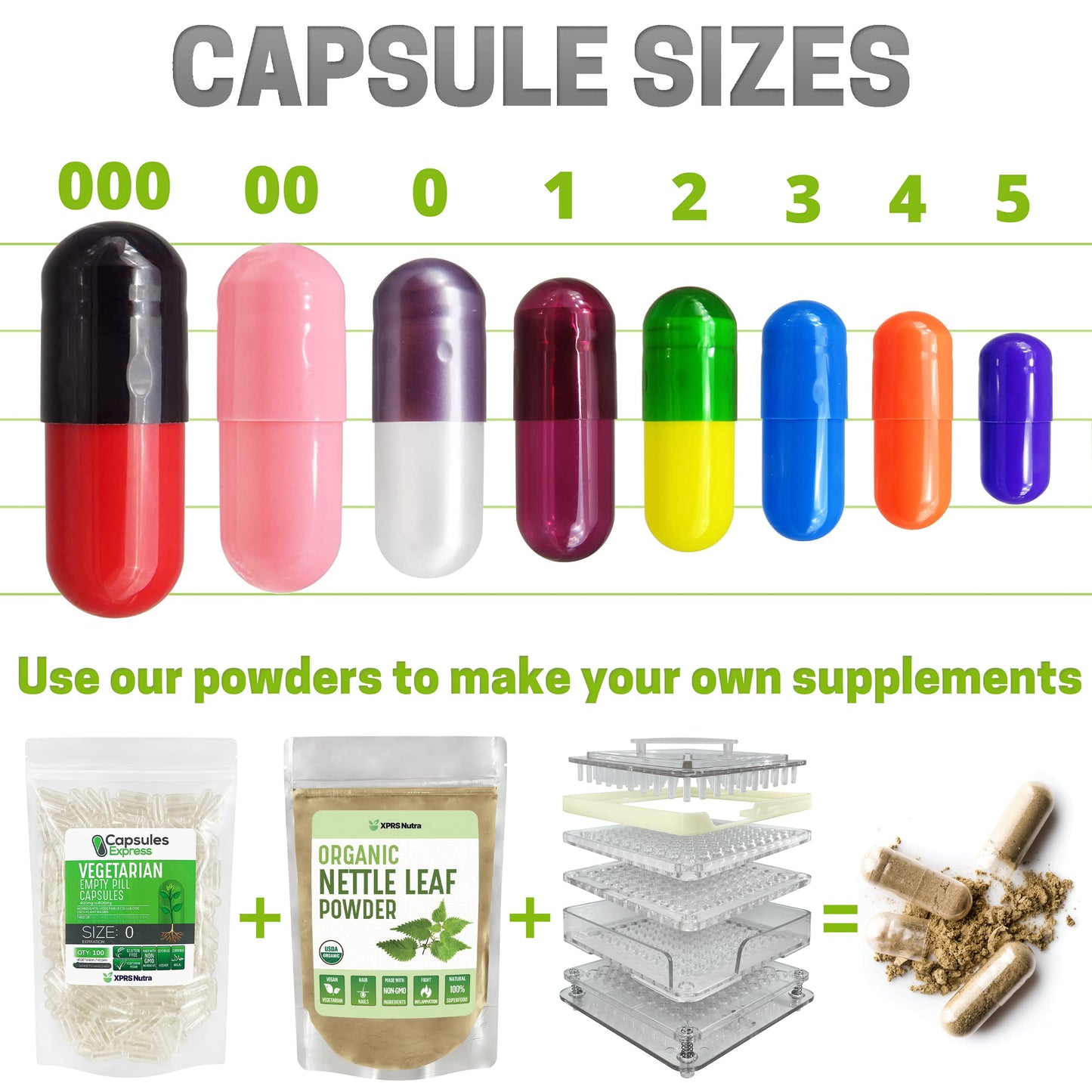 XPRS Nutra Size 00 White Empty Capsules, 500 Count