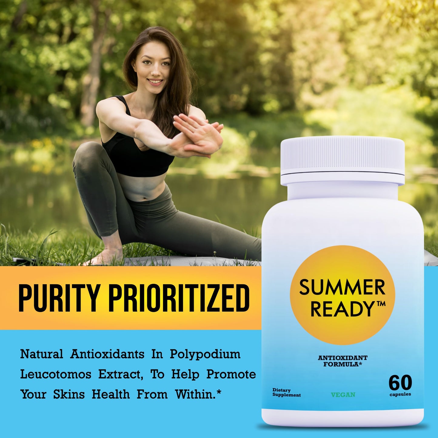Summer Ready Skin Care Supplement Capsules - Nicotinamide/Niacinamide/Niacin 500mg (Vitamin B3) and Polypodium Leucotomos (Fern Extract) 480mg, Antioxidant Rich Formula, 60 Capsules