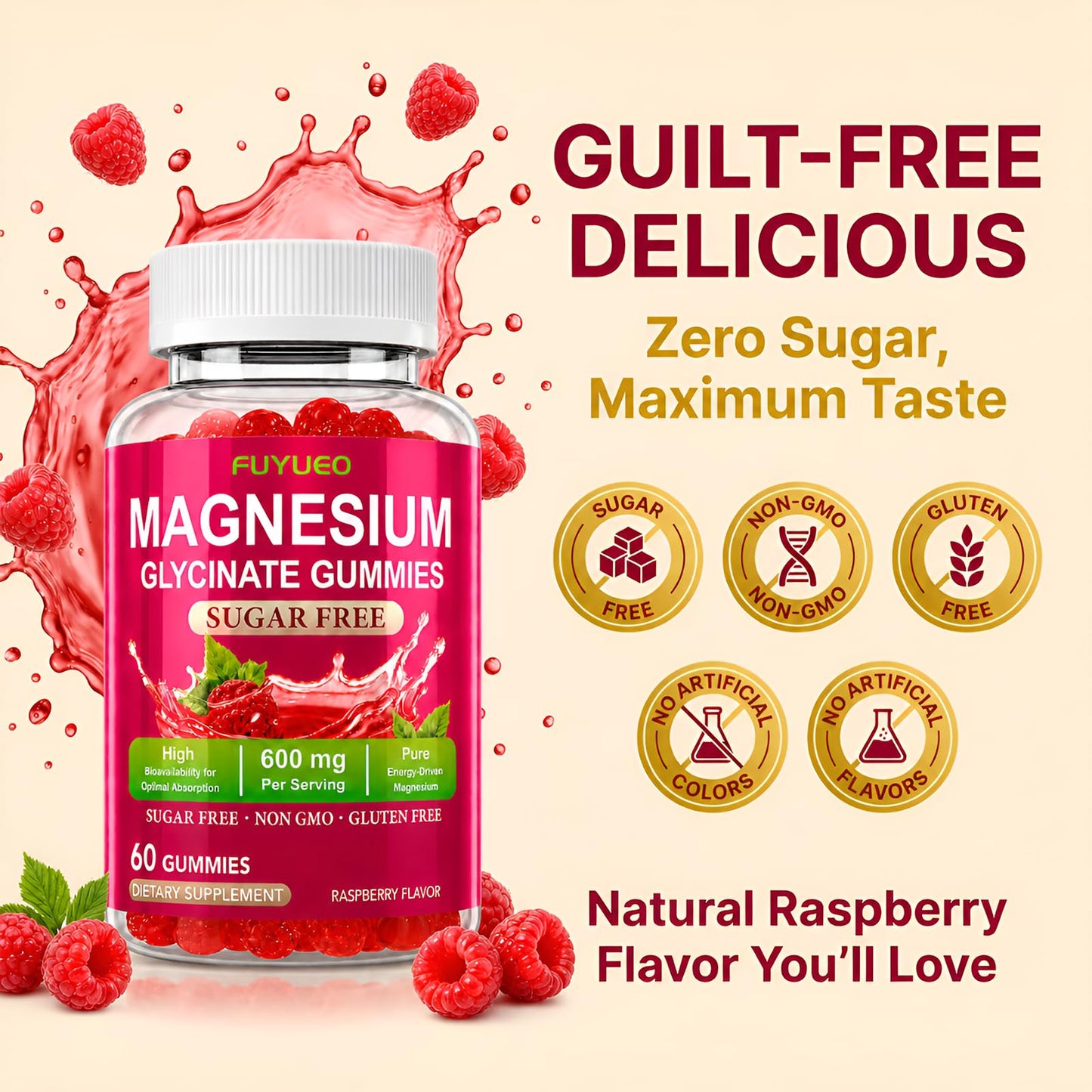 FUYUEO Magnesium Glycinate Gummies, 60 Count