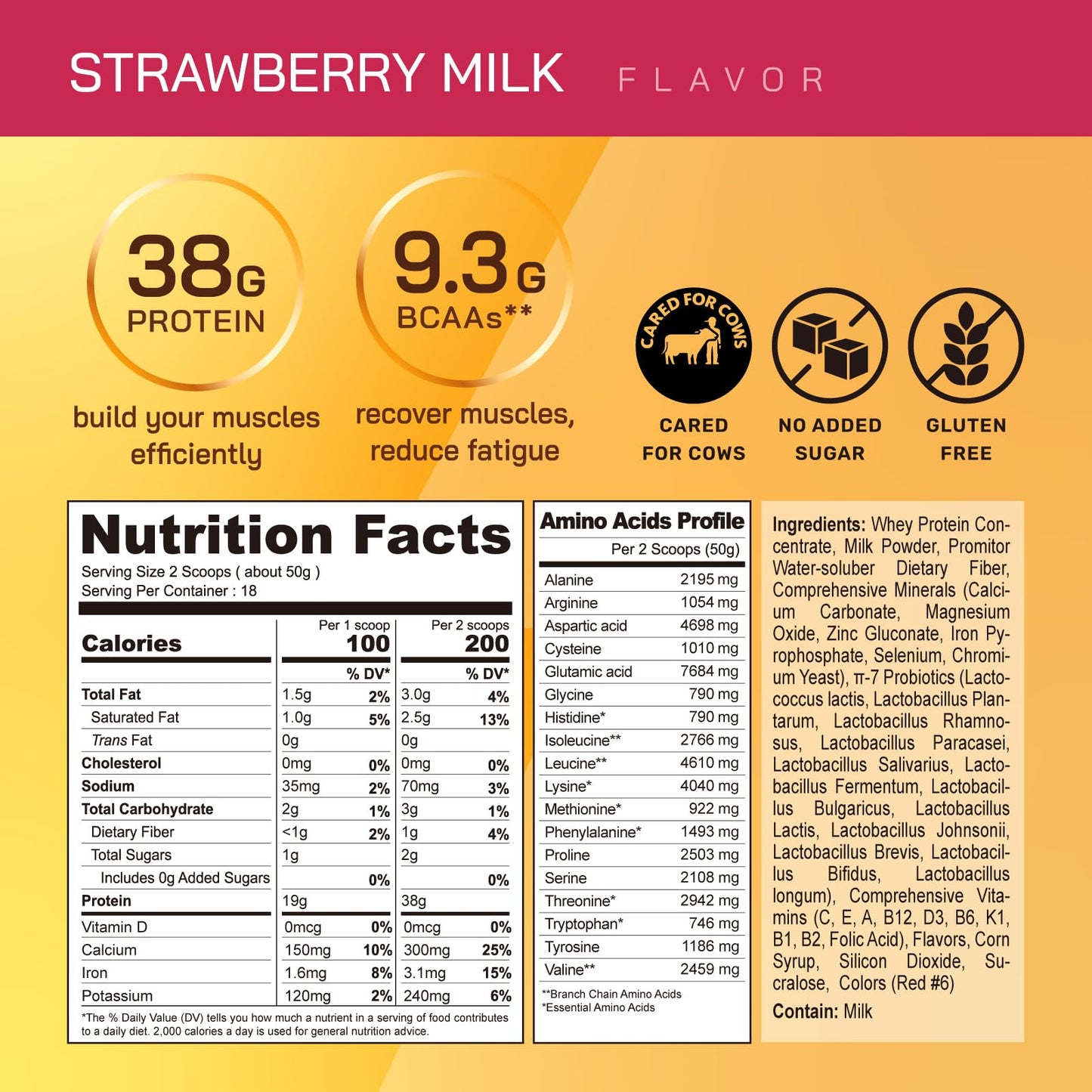GOPOWER Whey Protein Powder with BCAAs, Grass Fed Protein Powder, 2 Pound, 32 Servings
