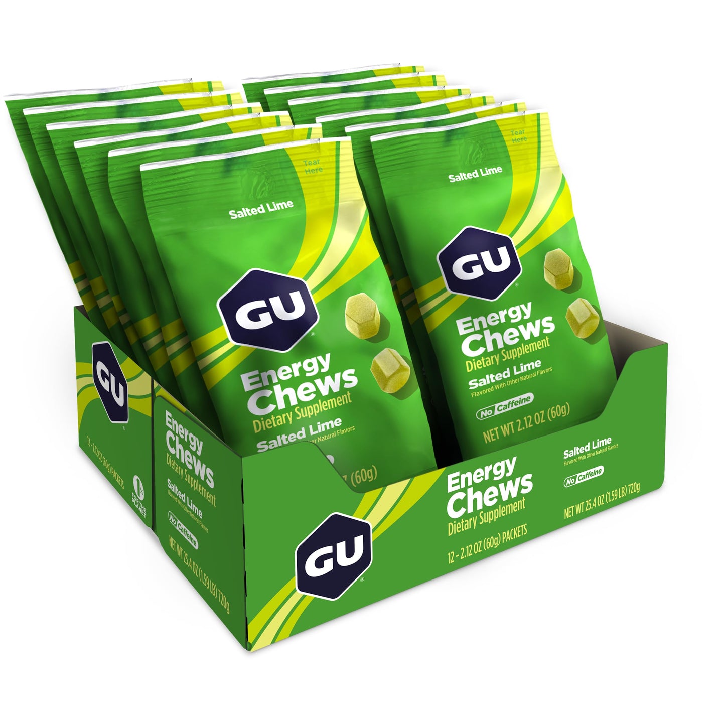 GU Energy Salted Lime Chews Gummy, 12 Bags (24 Servings Total)