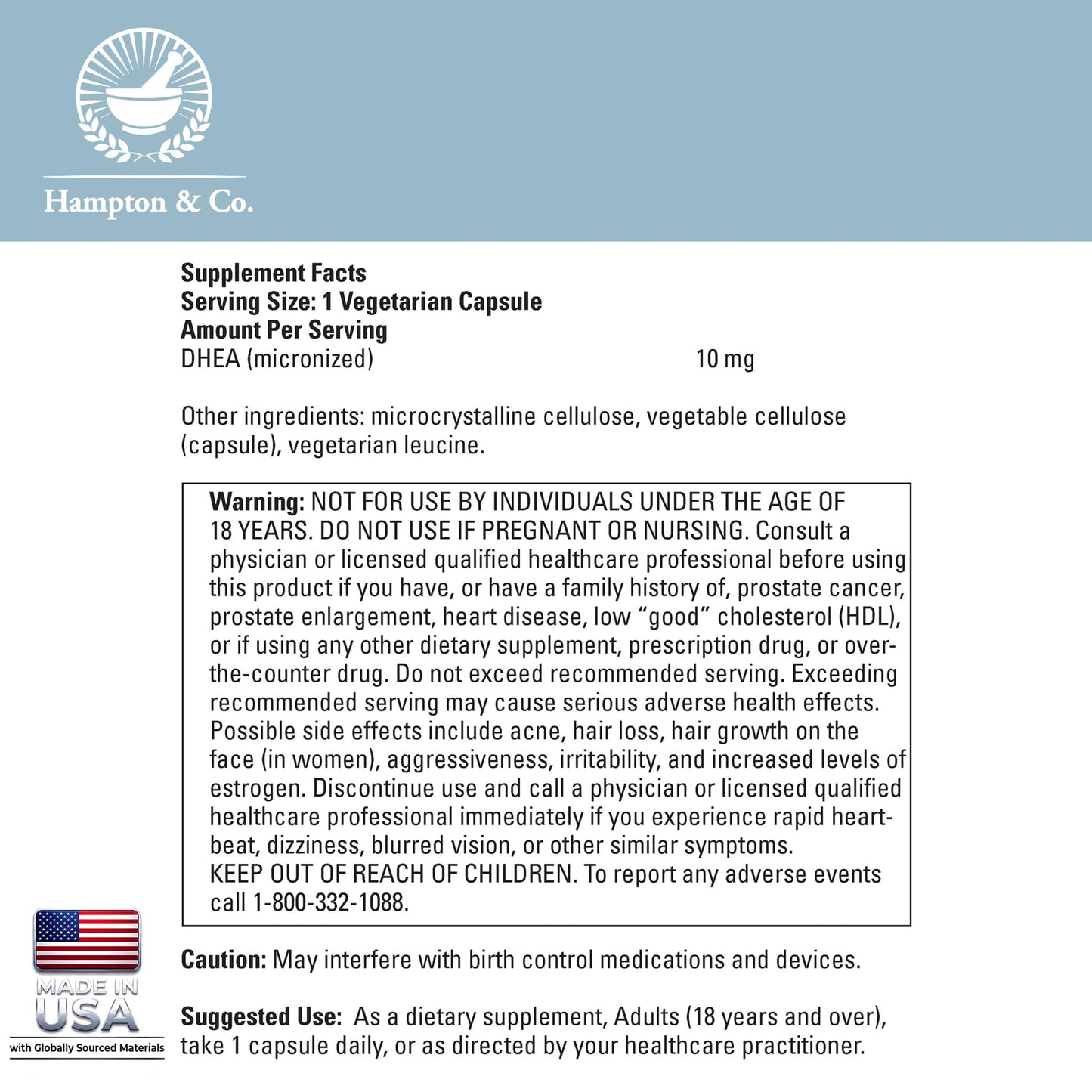 Hampton Distribution DHEA 10mg Capsule, 90 Count