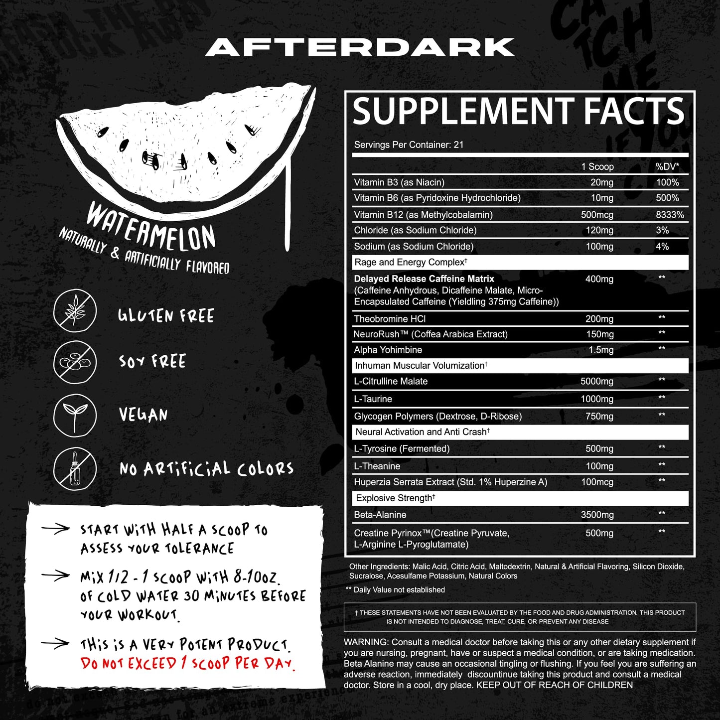AFTERDARK INHUMAN Pre-Workout Powder Watermelon, 9.07 Ounce