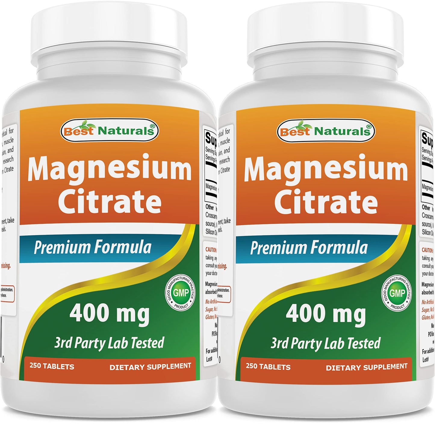 Best Naturals Magnesium Citrate Tablet, 400 mg Elemental Magnesium per 2 Tablets, 250 Tablets