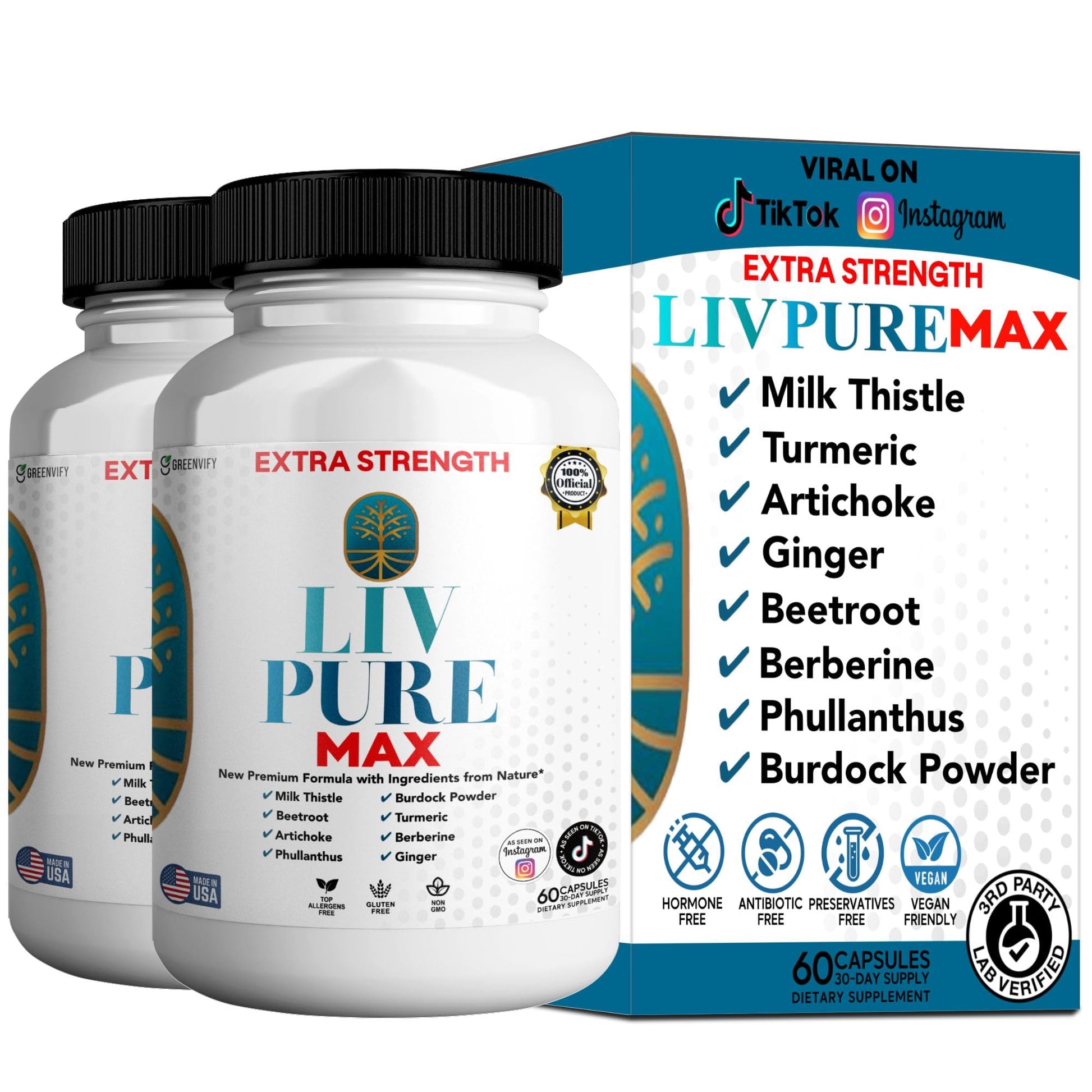 GREENVIFY Liv Pure Max Extra Strength Liver Support Supplement Capsules 120 Count