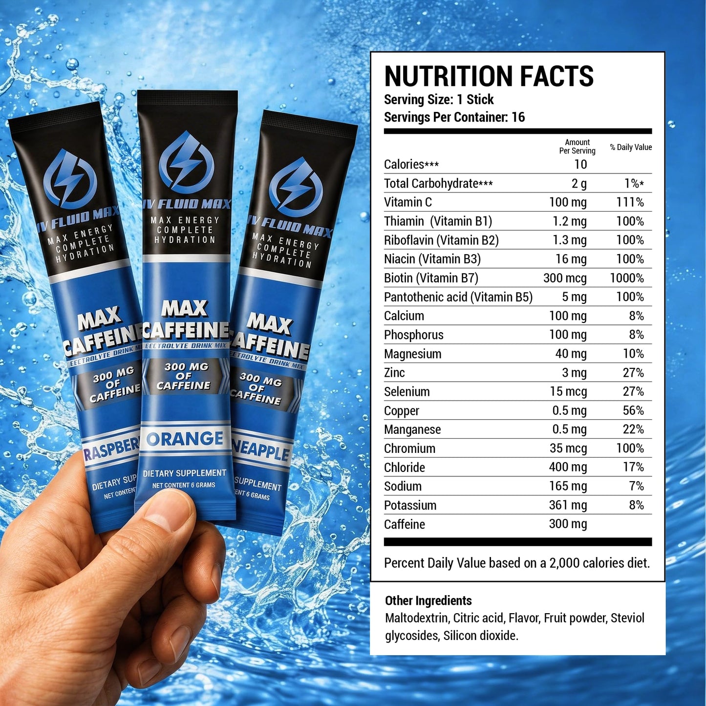 IV FLUID MAX Electrolyte Powder Packets with 300mg Caffeine, 3.5