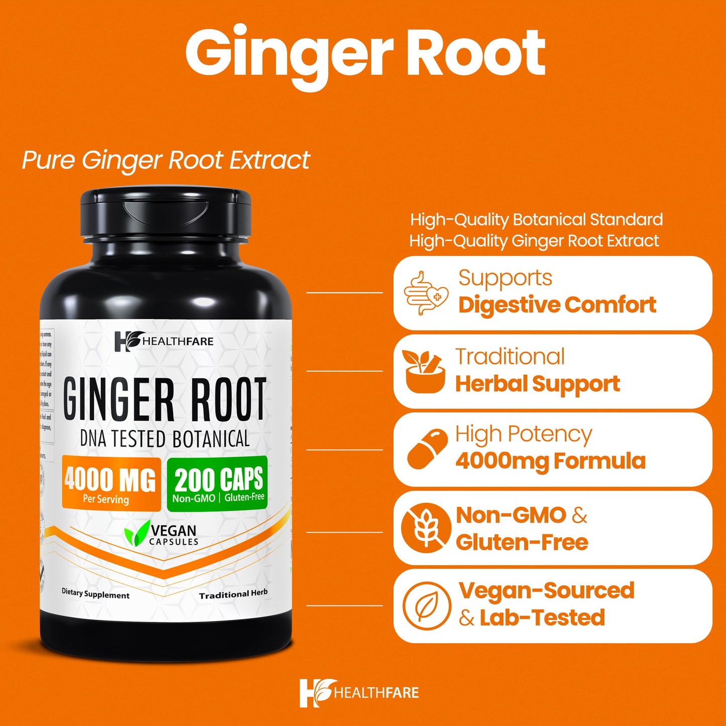 Healthfare Ginger Root Extract 4000mg Capsules, 200 Count