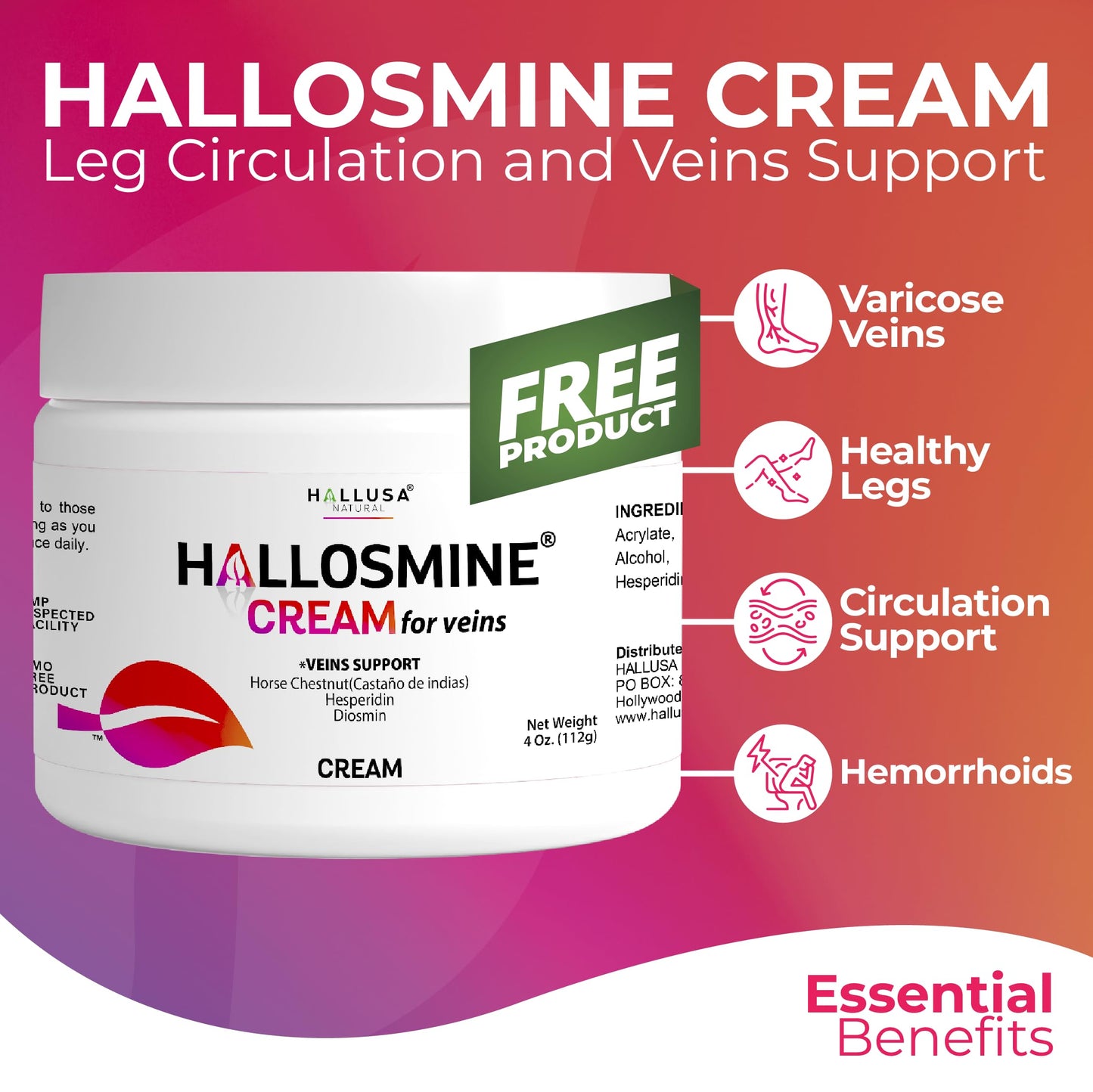 Hallusa Natural Hallosmine Diosmin 300 mg Supplement Capsules 60 Count