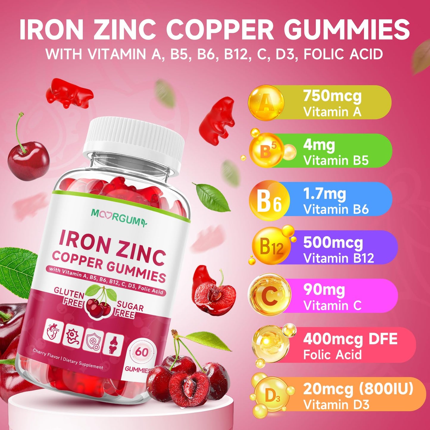 MOORGUMY Iron, Zinc, Copper Gummies 60 Count