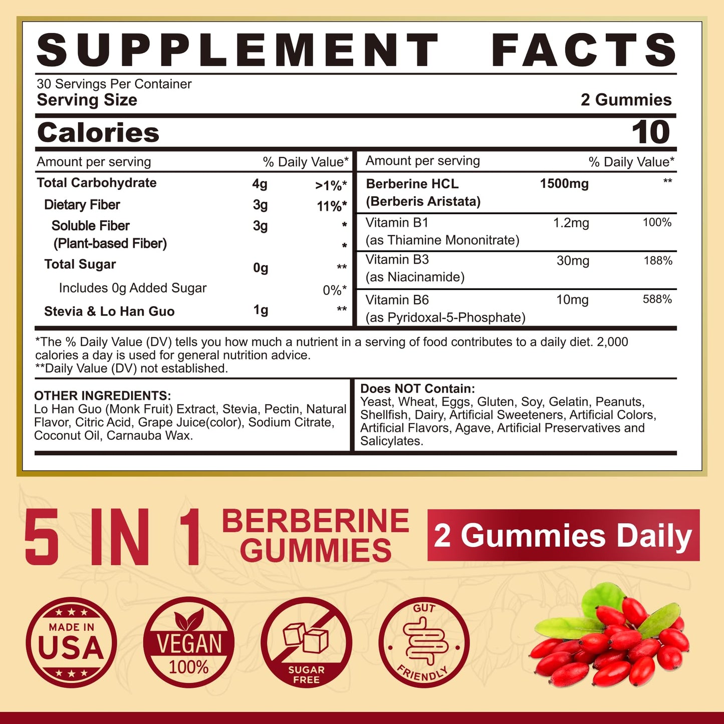 EnvyCure Sugar Free Berberine Gummies, 60 Count