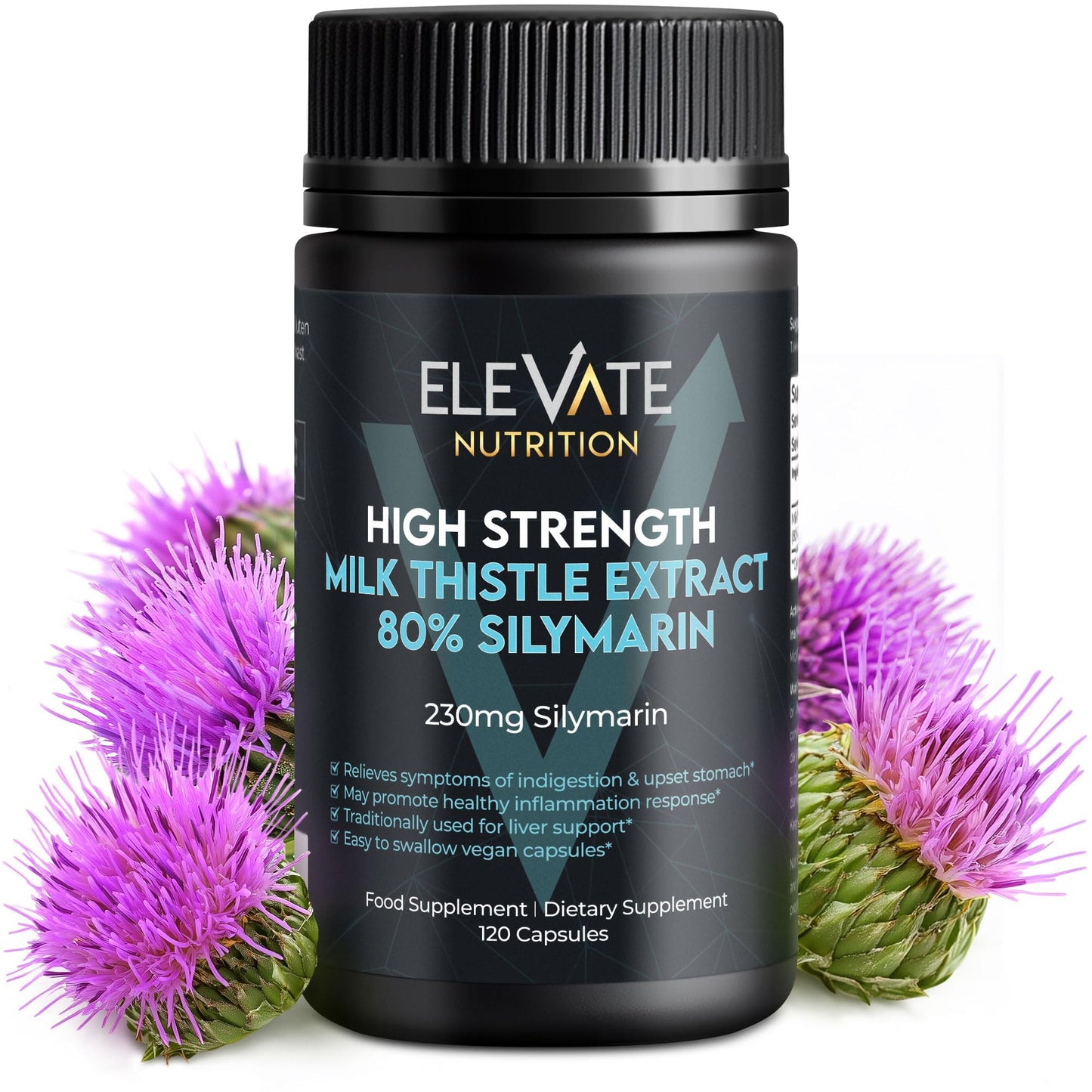 ELEVATE NUTRITION Milk Thistle 288 mg (80% Silymarin), Capsule, 120 Vegan Capsules