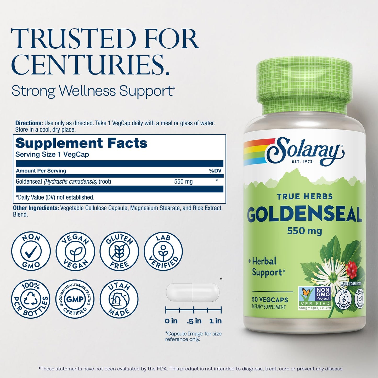 SOLARAY Goldenseal Root Capsules 550 mg, 50 Count