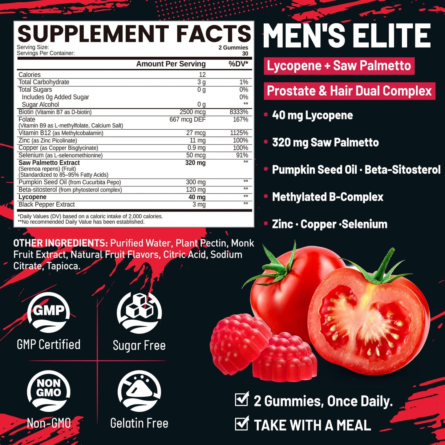 NATISLAND Lycopene & Saw Palmetto for Men, Prostate & Hair Support Gummy, 60 Count
