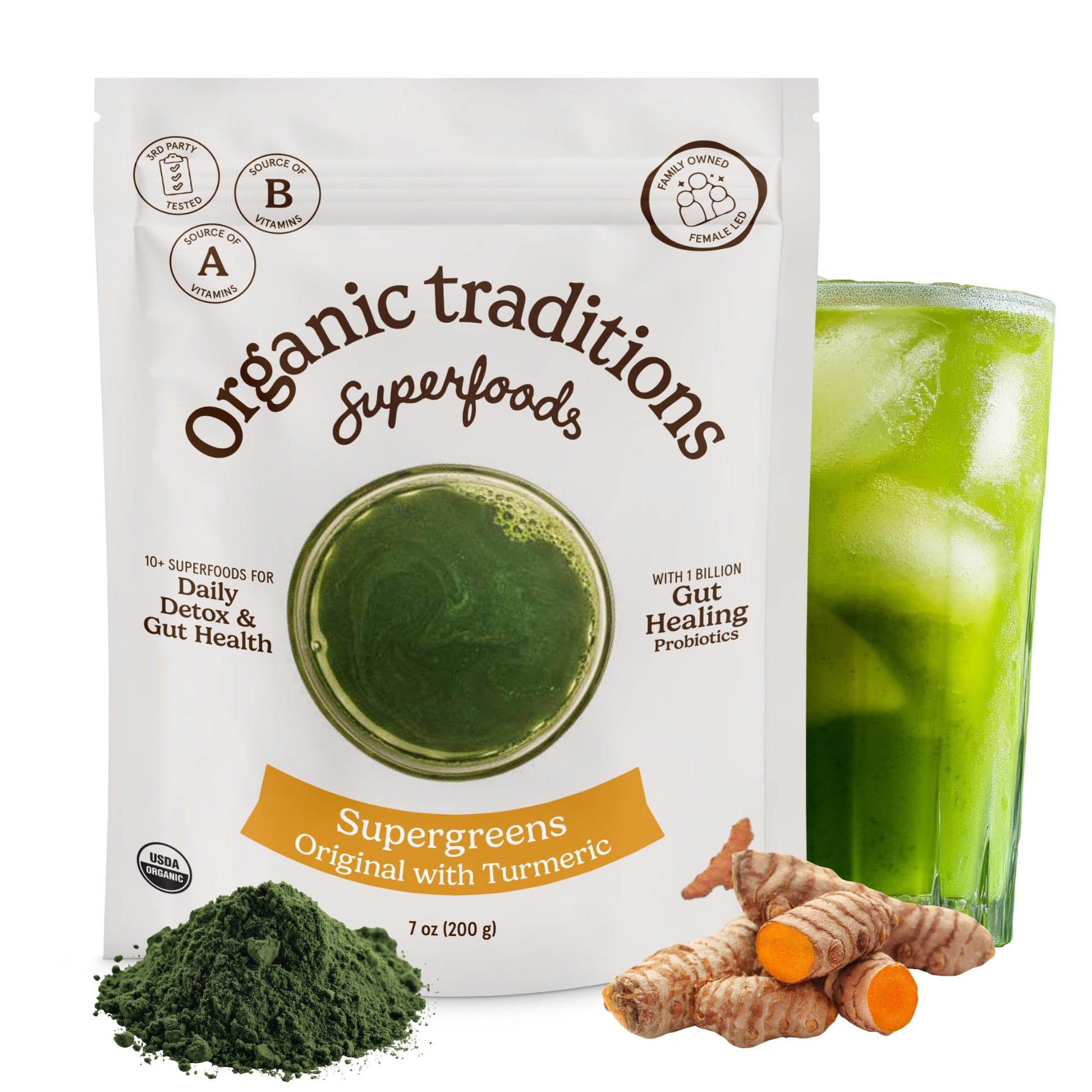 Organic Traditions Super Greens Turmeric Powder Blend 7