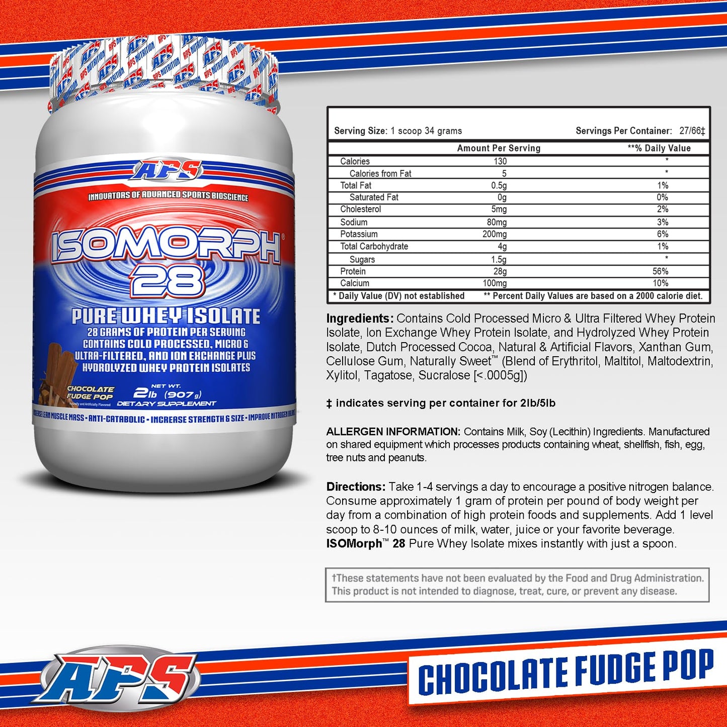 APS Nutrition Isomorph 28 Protein Powder Whey Isolate, 28g Protein, 2 lb, 32 Servings