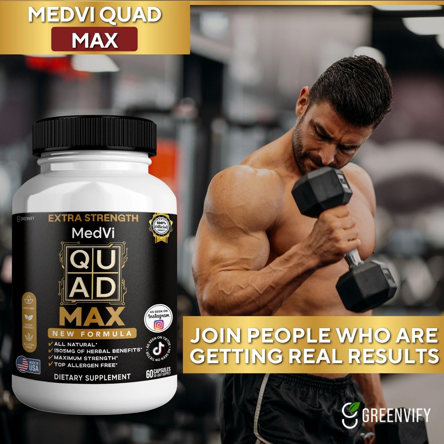 GREENVIFY MedVi Quad Max Maca Root Supplement Capsules, 60 Count