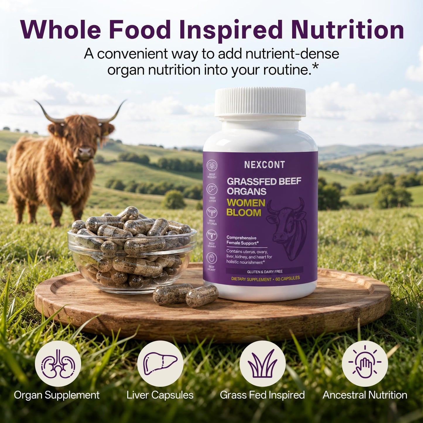Oopeatol Beef Organ Supplement for Women, 60 Capsules