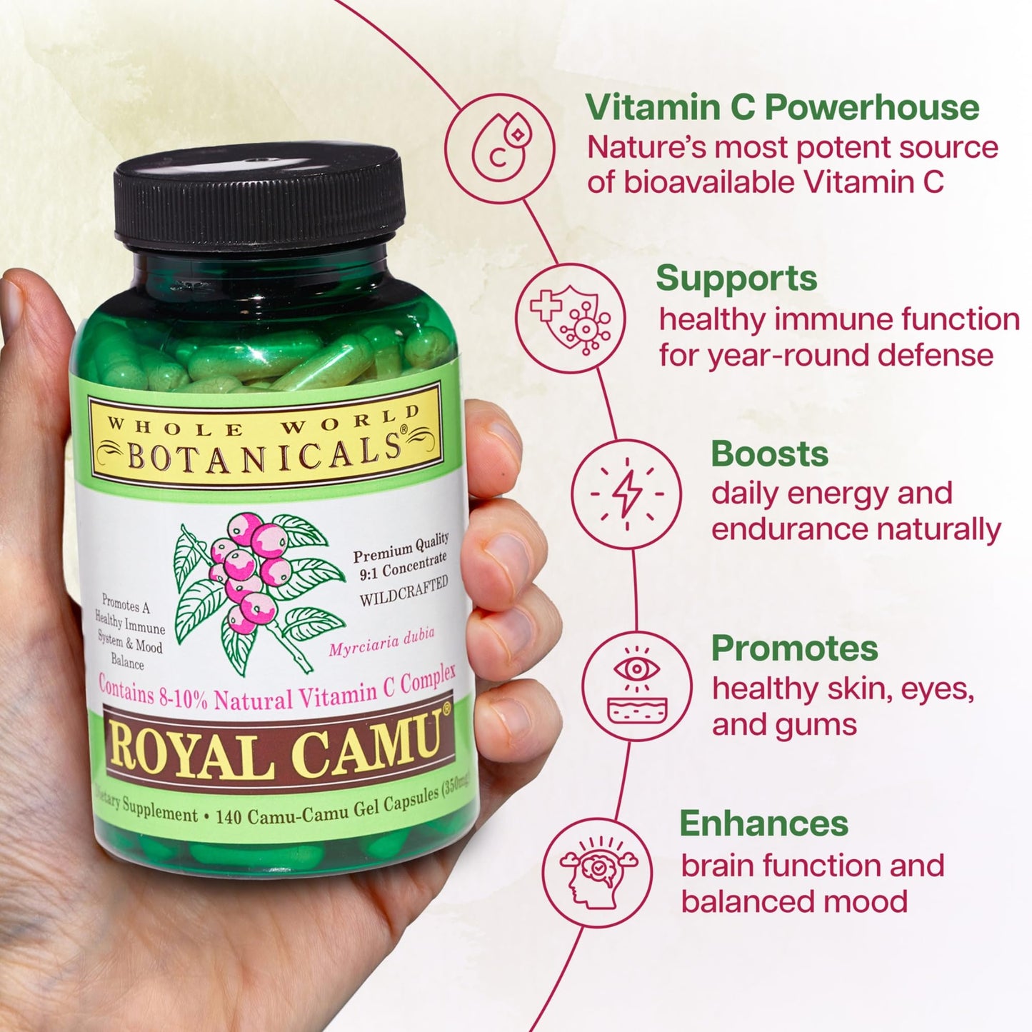 Whole World Botanicals Royal Camu Capsules, 140 Count