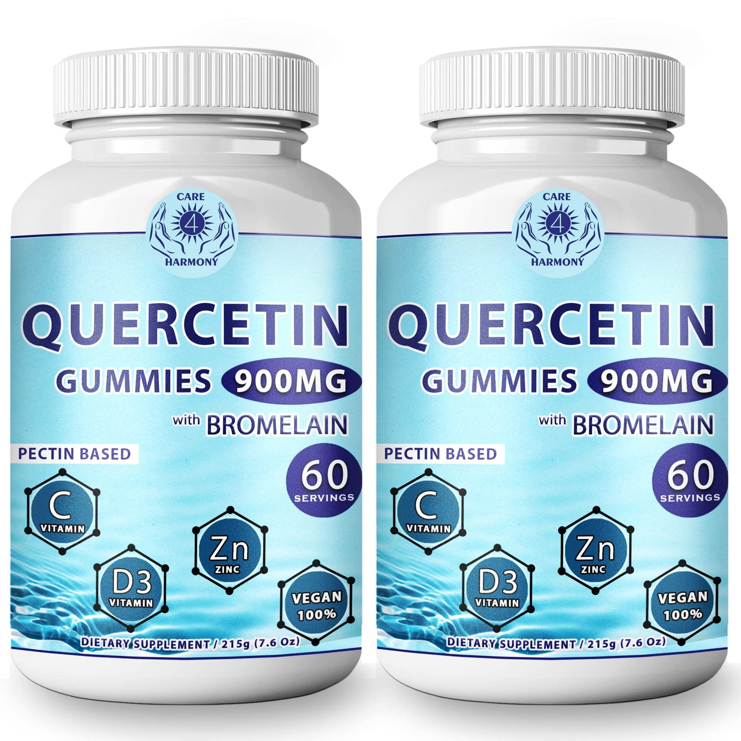 CARE 4 HARMONY Quercetin Gummies with Bromelain, Vitamin C, Zinc & Vitamin D3, 900mg Quercetin, 120 Gummies
