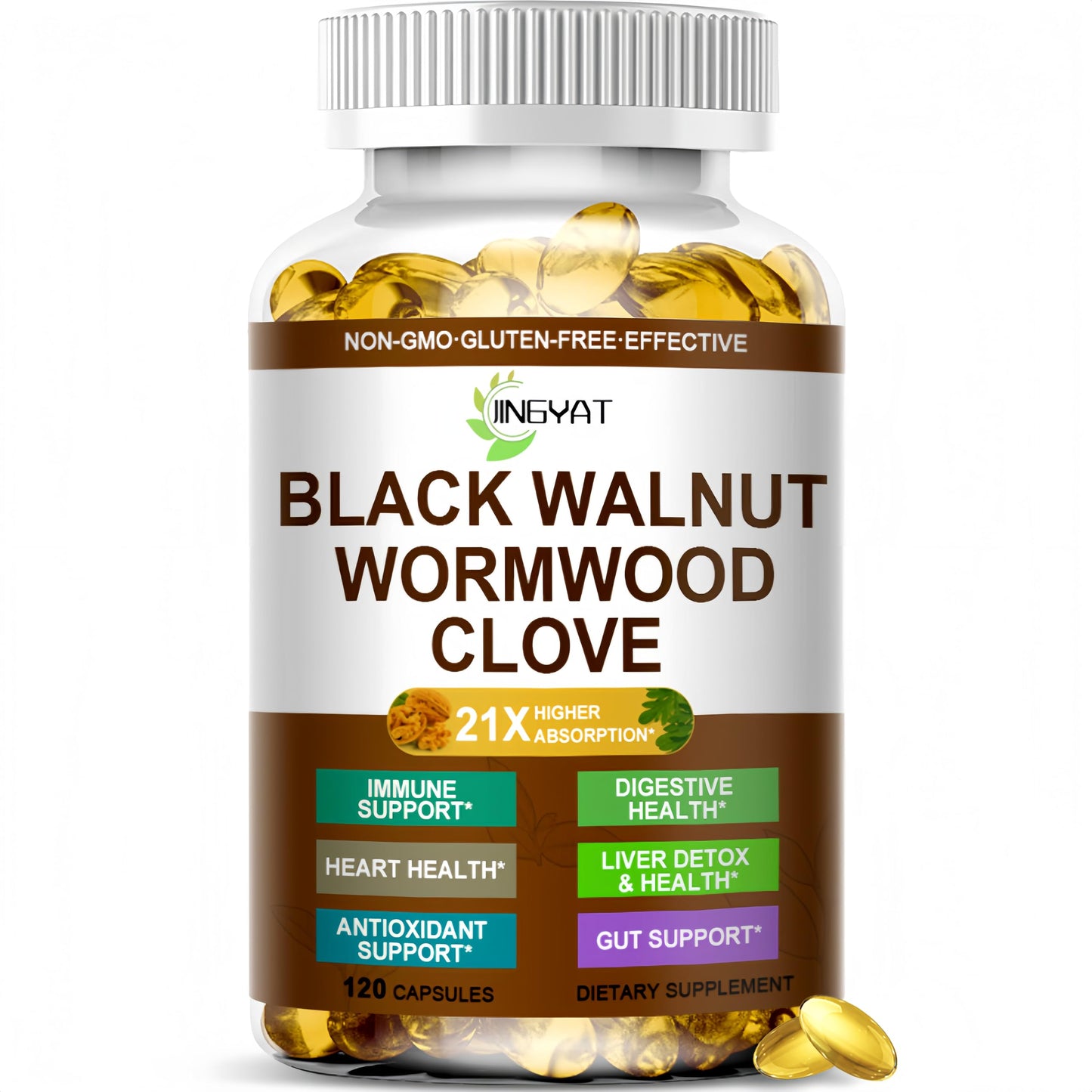 JINGYAT Wormwood Black Walnut Cleanse Softgels, 120 Count