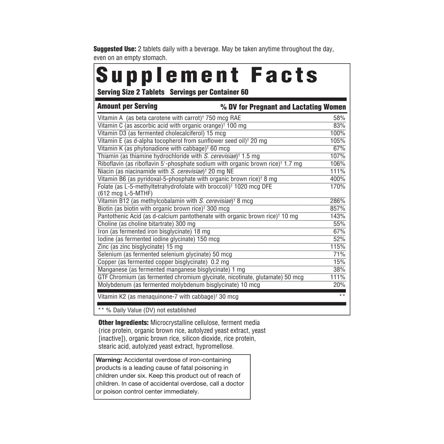 Innate Response Formulas Baby & Me Multivitamin - Prenatal and Postnatal Vitamin with Folate, Choline, and Vitamins B12 and D3, 60 Tablets