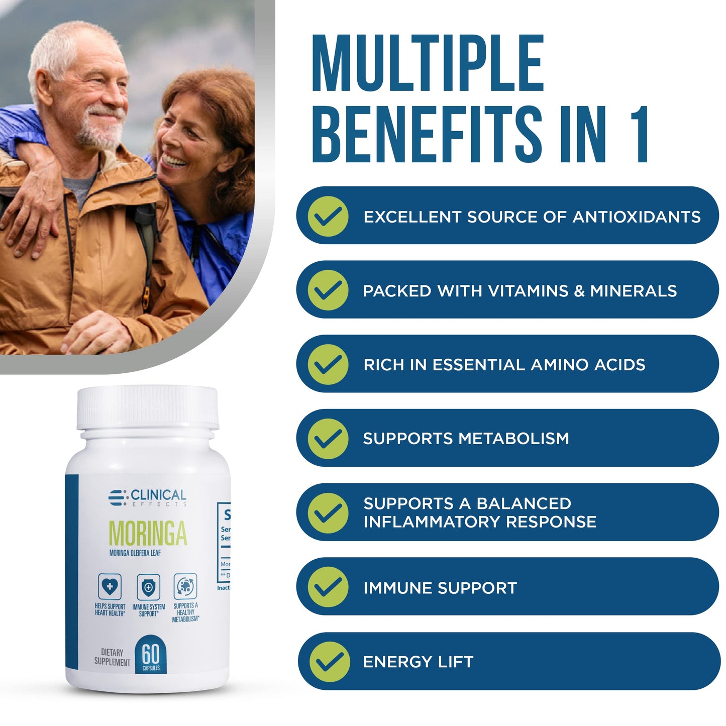 Clinical Effects Moringa Oleifera 800mg Capsules, Superfood Supplement for Heart, Joint, Energy and Immune Support, 30 Capsules
