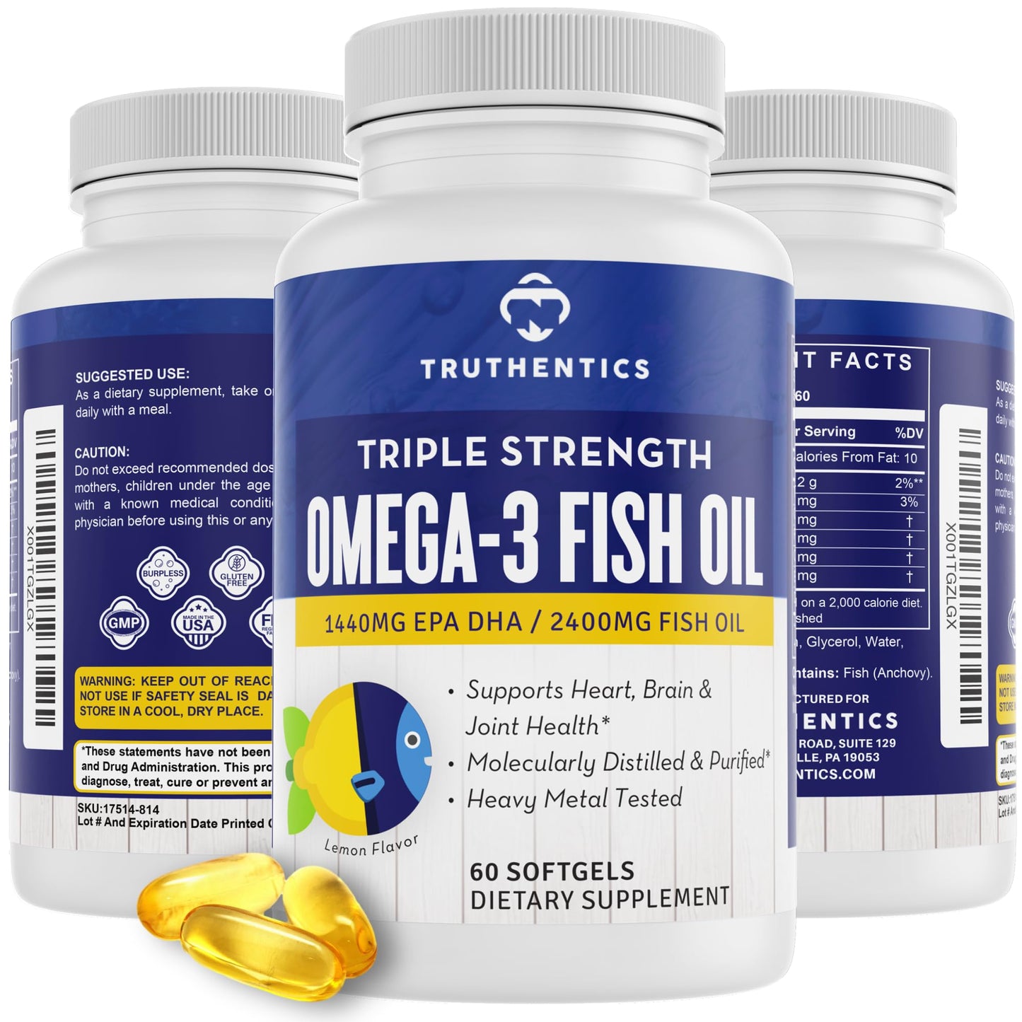 TRUTHENTICS Omega 3 Fish Oil Softgels 60