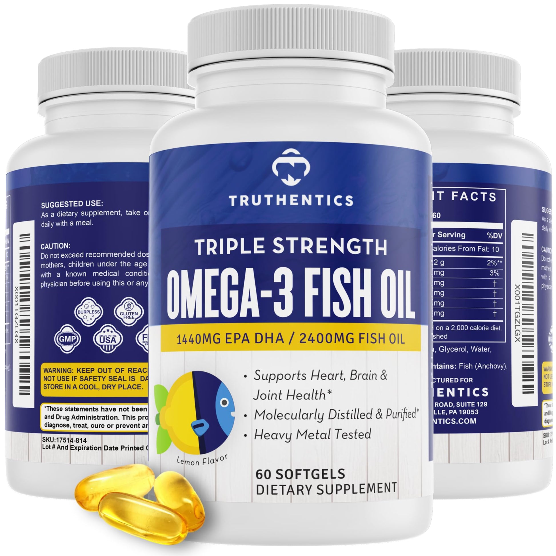 TRUTHENTICS Omega 3 Fish Oil Softgels 60