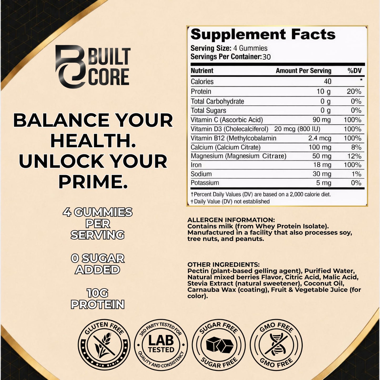 BuiltCore Whey Isolate Protein Gummies – 10g Per Serving, 120 Count