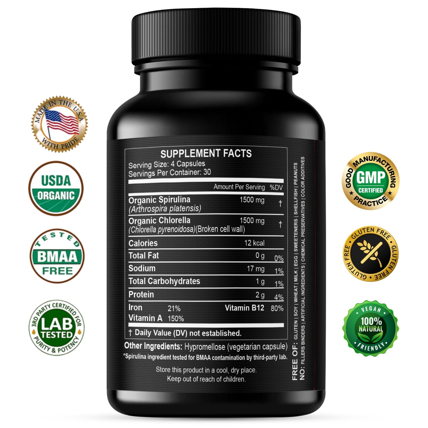HCL Herbal Code Labs Spirulina Chlorella Ashwagandha Detox & Stress Support Capsules, 180 Count