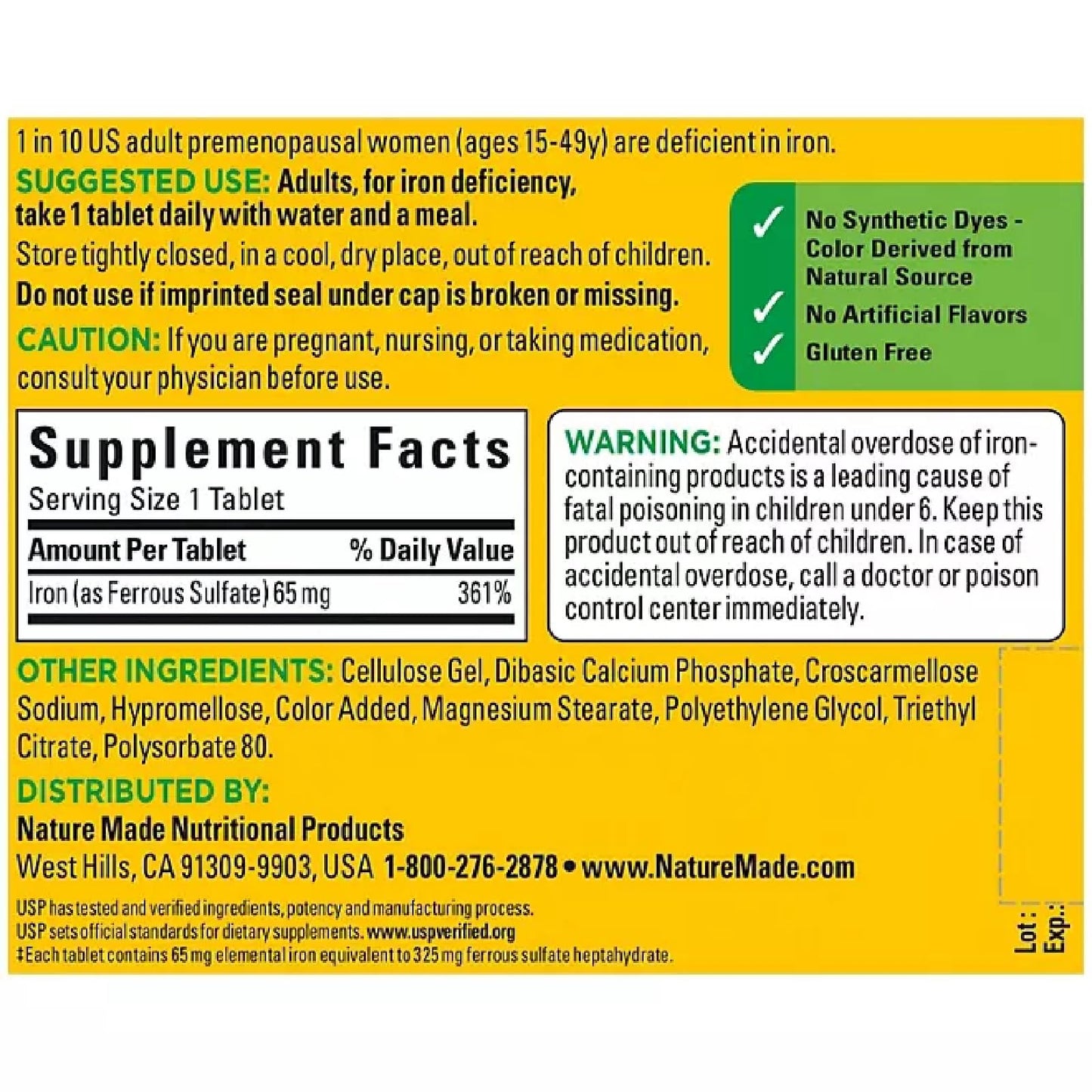 Nature Made Iron 65 mg (from Ferrous Sulfate) Tablets 365 Count