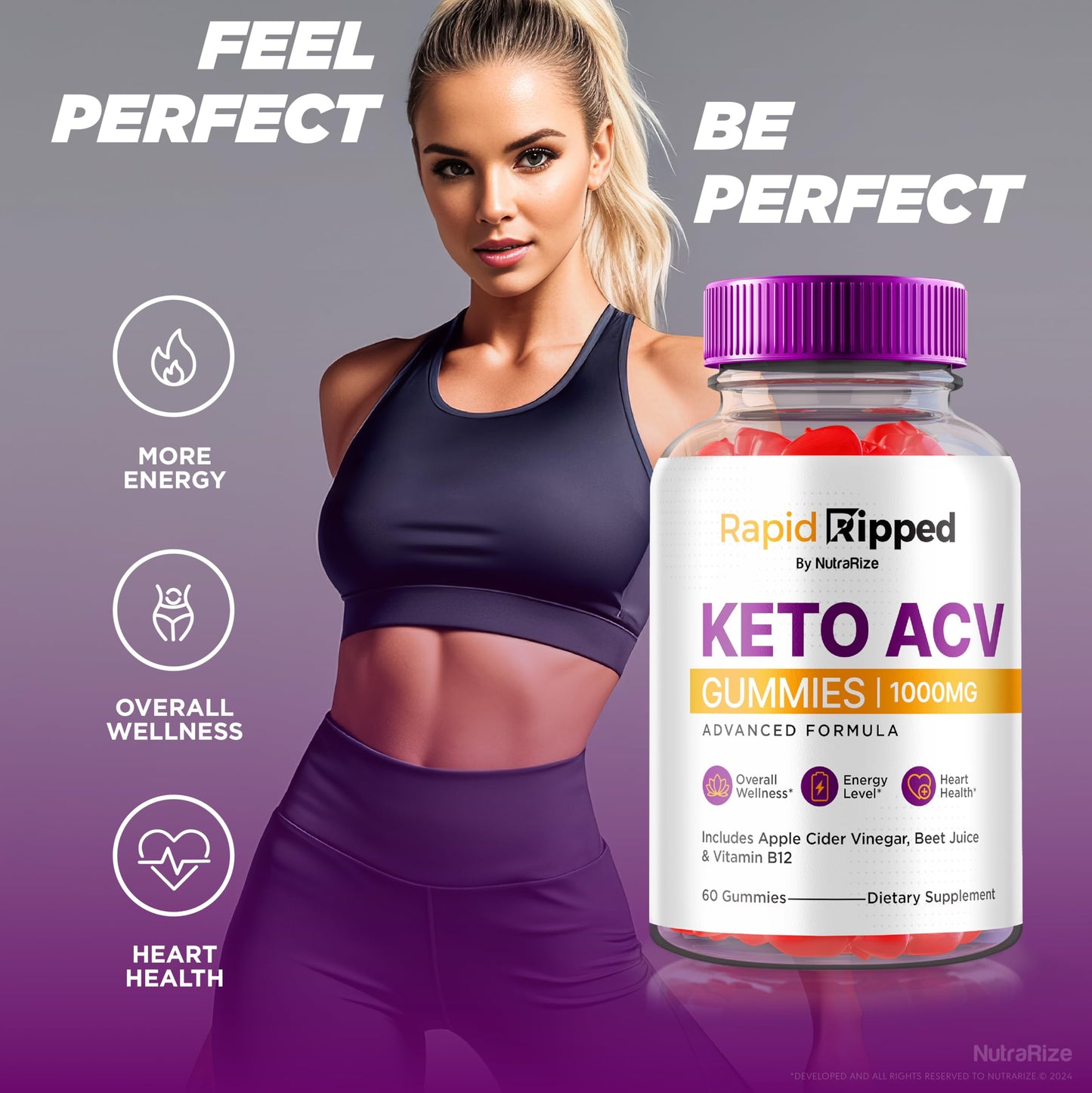 NutraRize Rapid Ripped Keto ACV Gummies, 60 Gummies