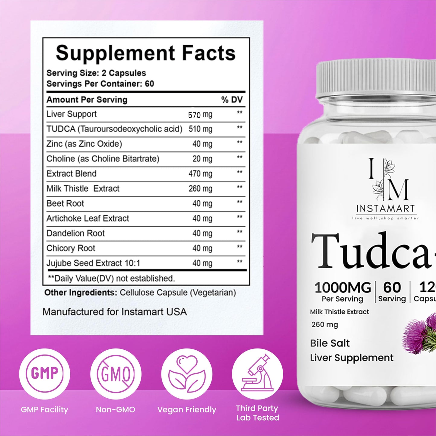 INSTAMART Tudca Supplement Organic 1000mg Capsule, 120 Capsules