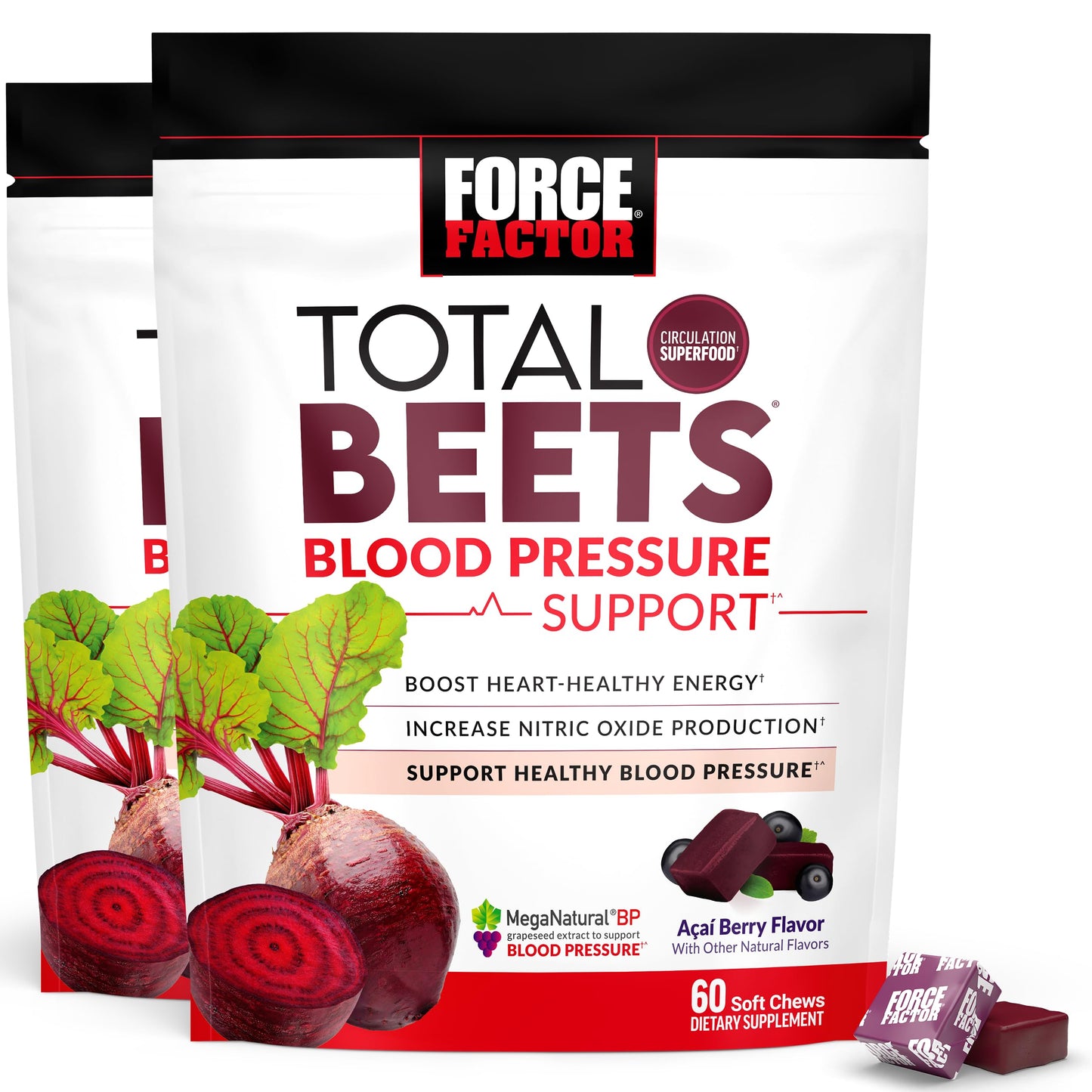 Force Factor Total Beets Blood Pressure Support Soft Chews, 120 Count