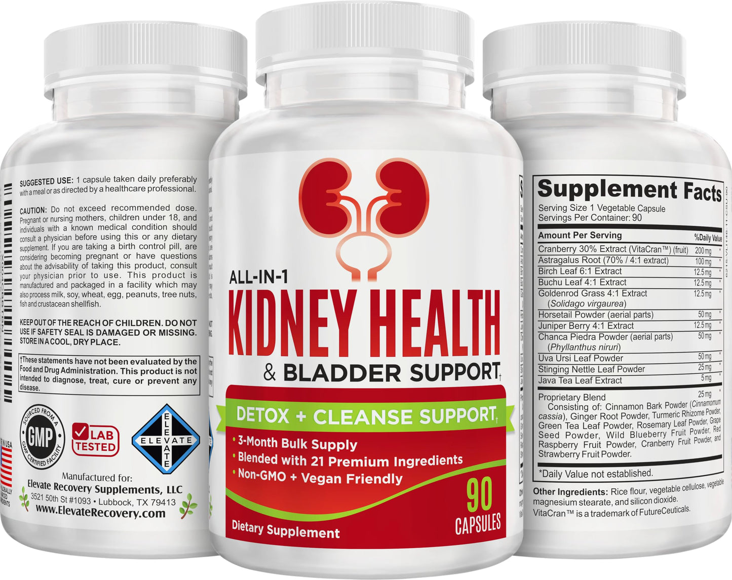 Elevate Recovery Supplements Kidney & Bladder Support Supplement Capsule 90 Count