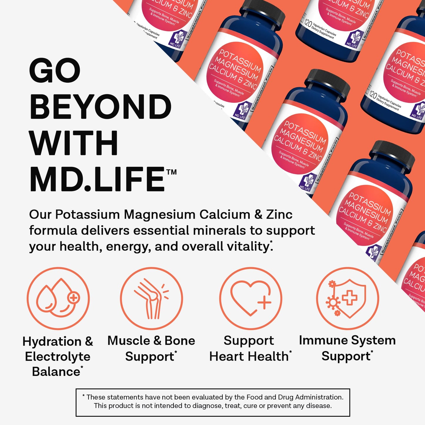MD.LIFE Potassium Magnesium Zinc Calcium Supplement Capsule 1 Count