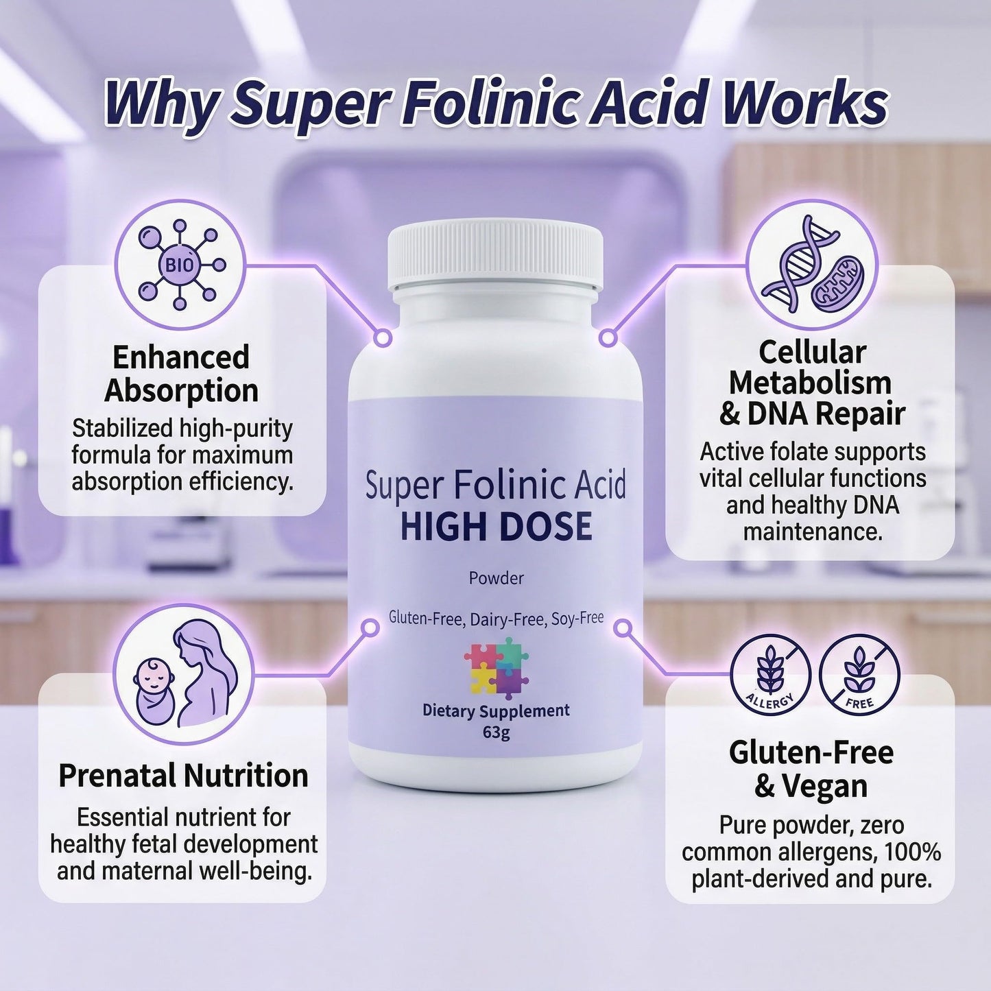 Sentk Super Folinic Acid High Dose Powder, 2 Pack, 1 Ounce per Bottle