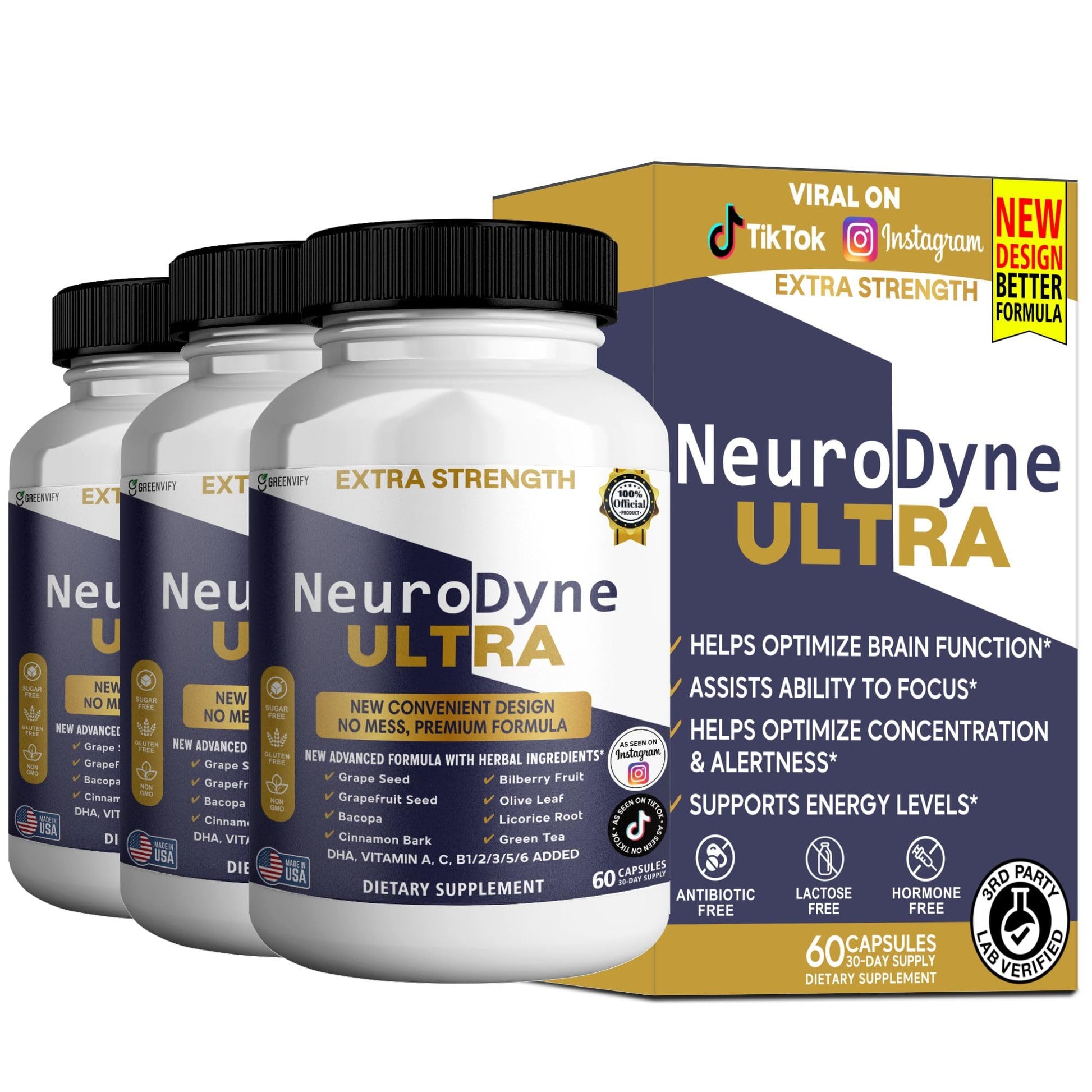 GREENVIFY NeuroDyne Ultra Extra Strength Brain Supplement Capsules 60 Count