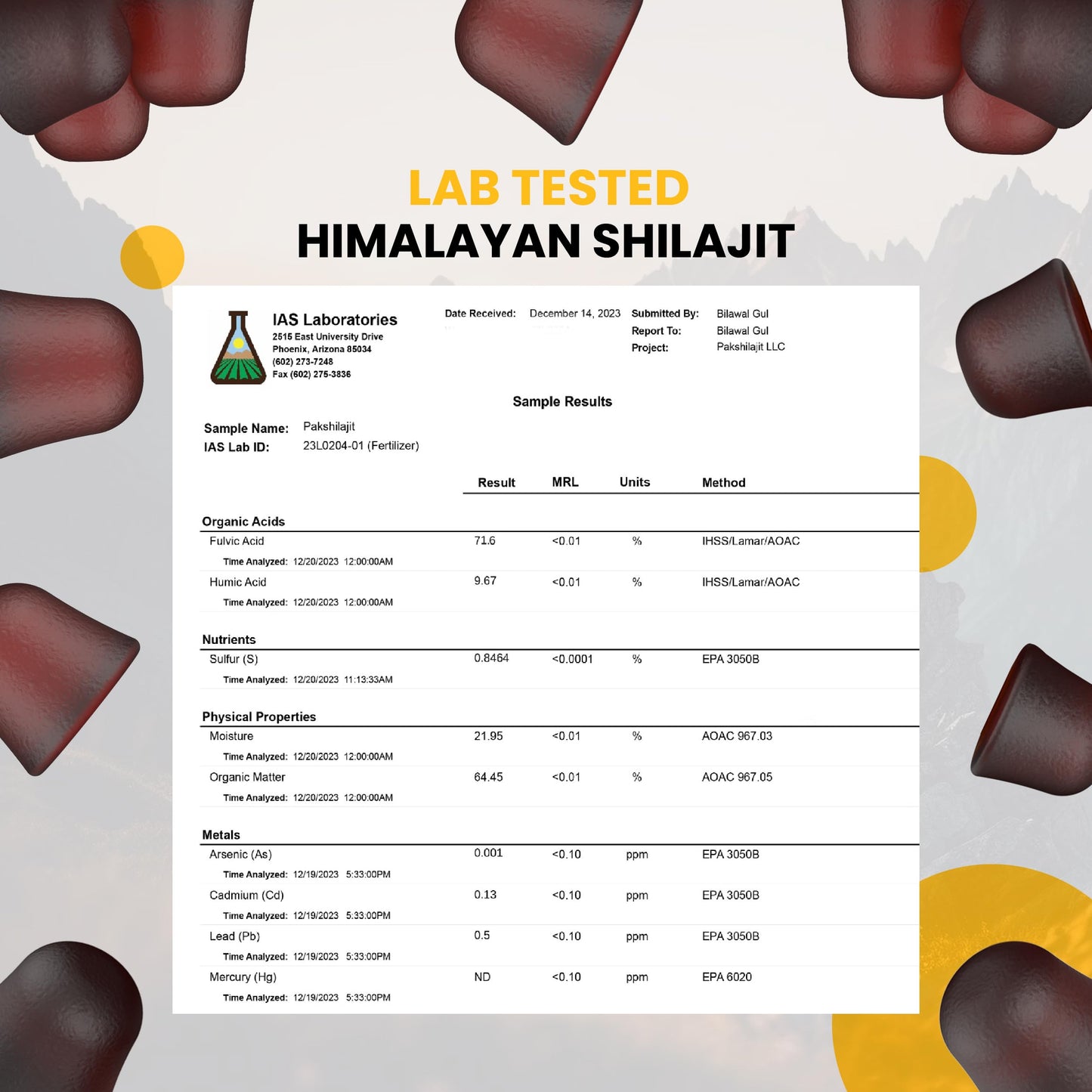 PakShilajit Pure Sundried Himalayan Shilajit Gummies, 60 Count