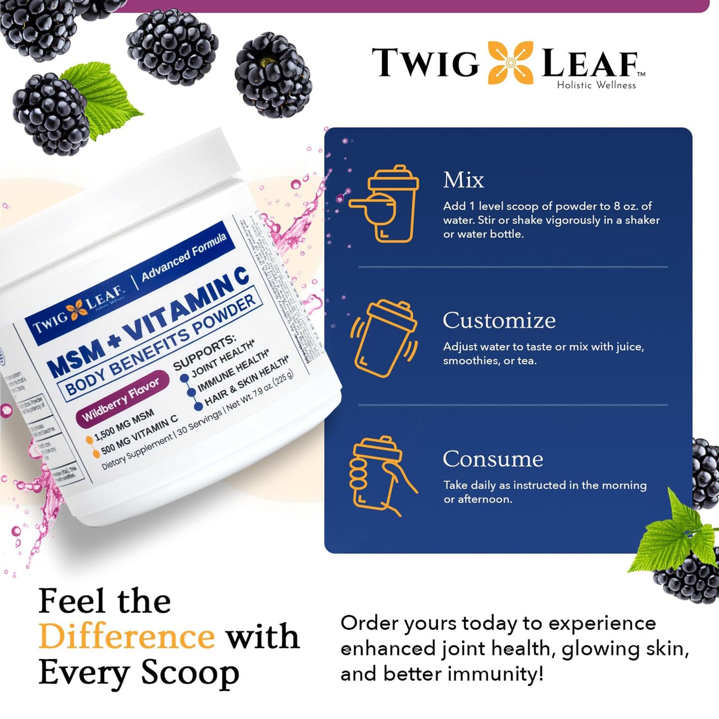 Twig & Leaf MSM + Vitamin C Body Benefits Powder 7.9 Ounce