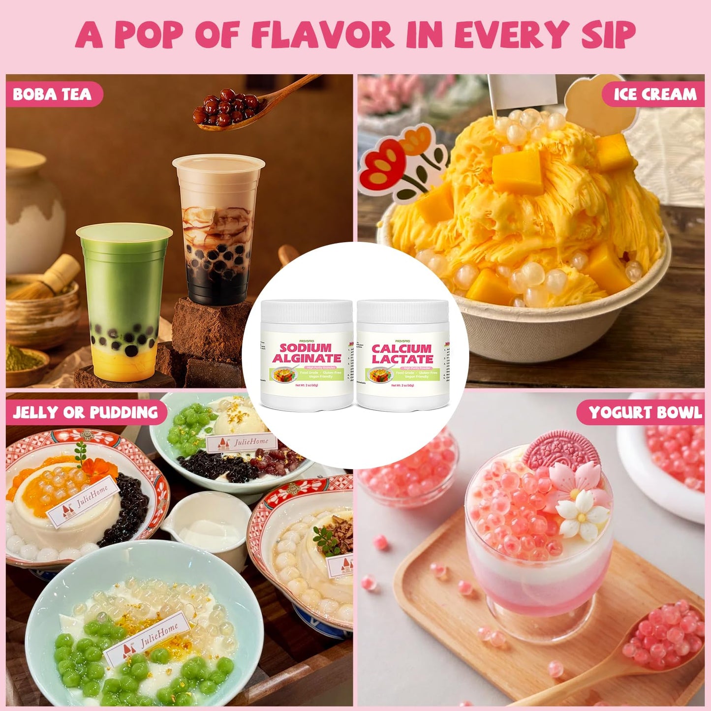 provspro DIY Popping Boba Kit – Make Juice Pearls at Home Sodium Alginate & Calcium Lactate Set Powder 1 Kit