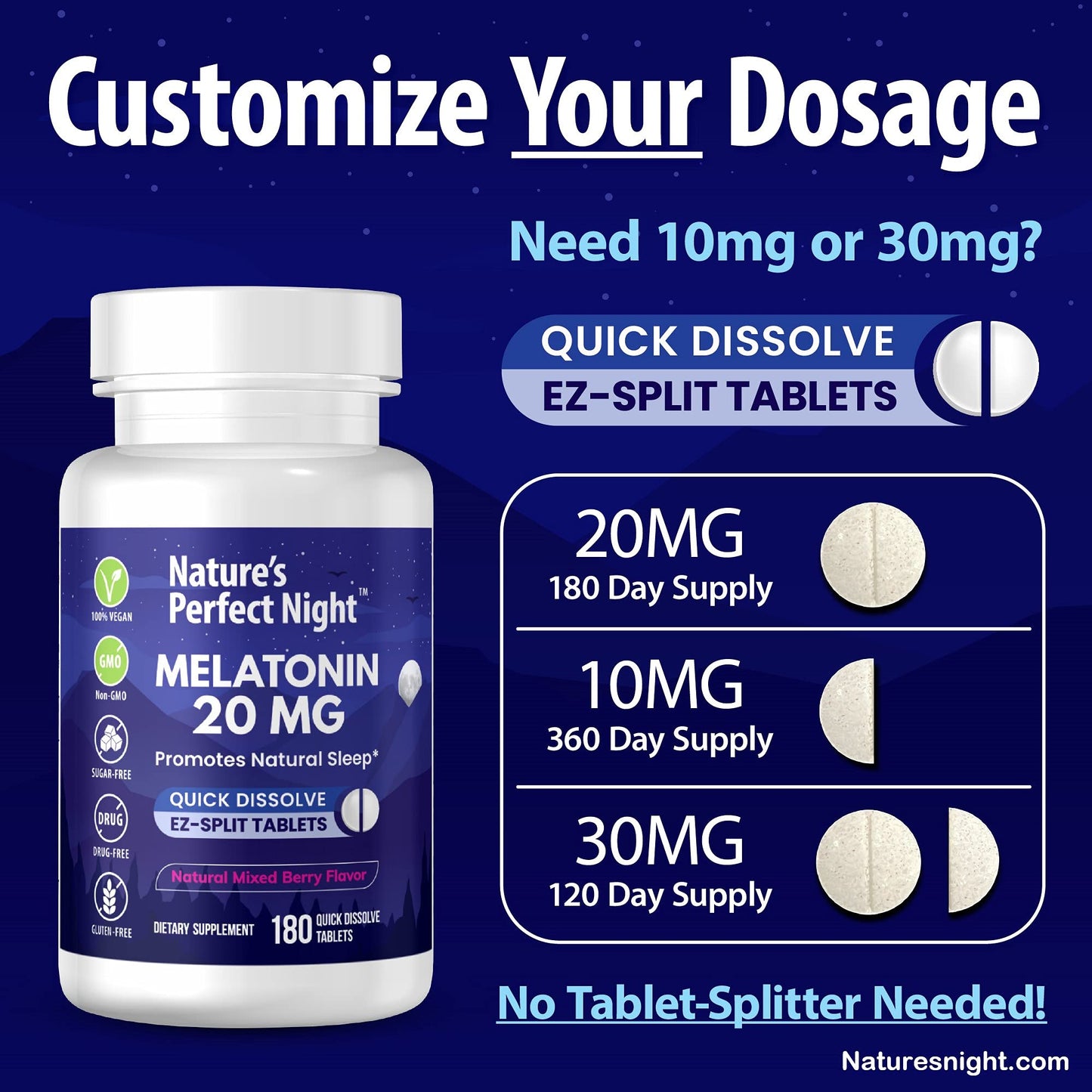 Nature's Perfect Night Melatonin 20mg Tablets 180