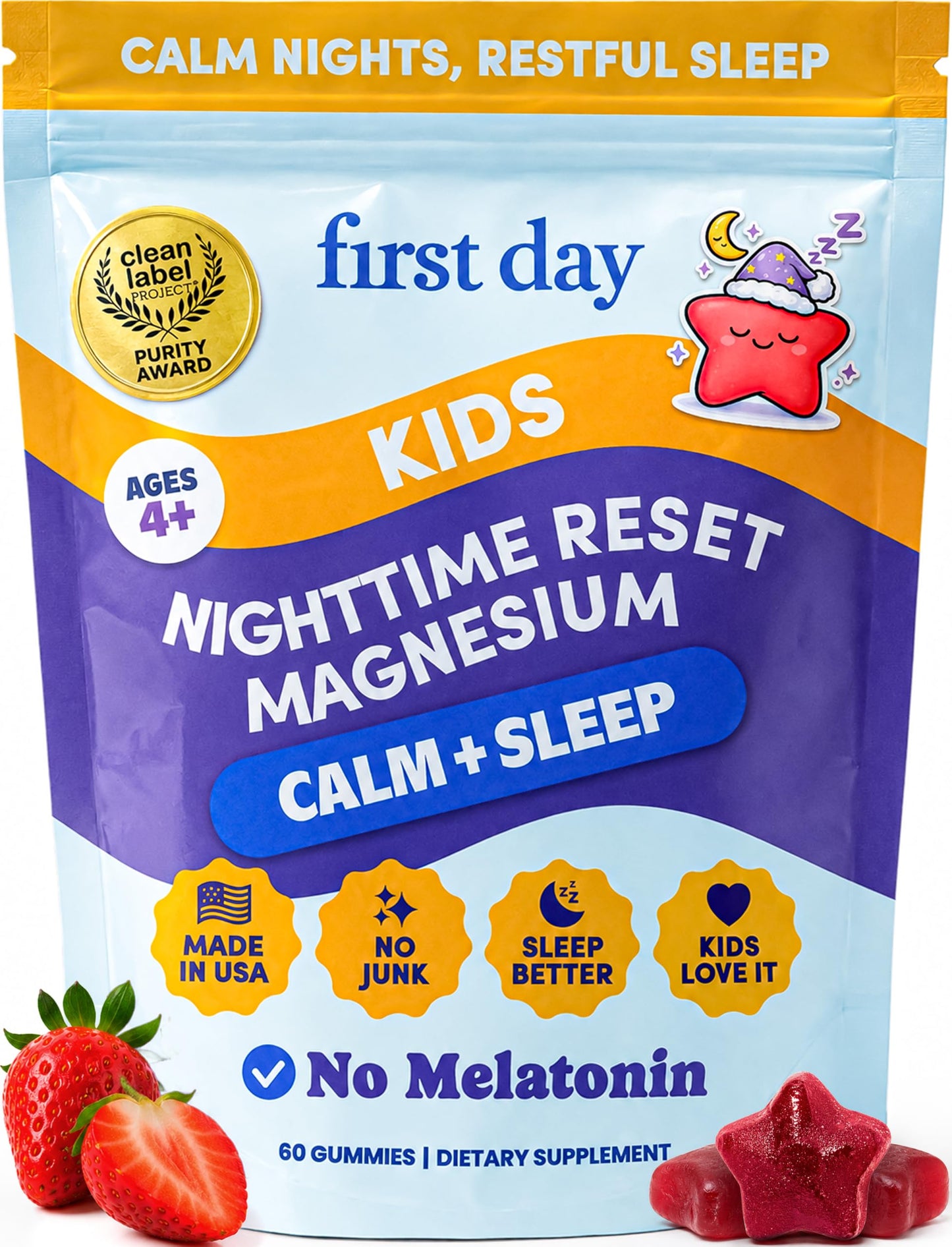 FIRST DAY Kids Magnesium Gummies, 60 Count