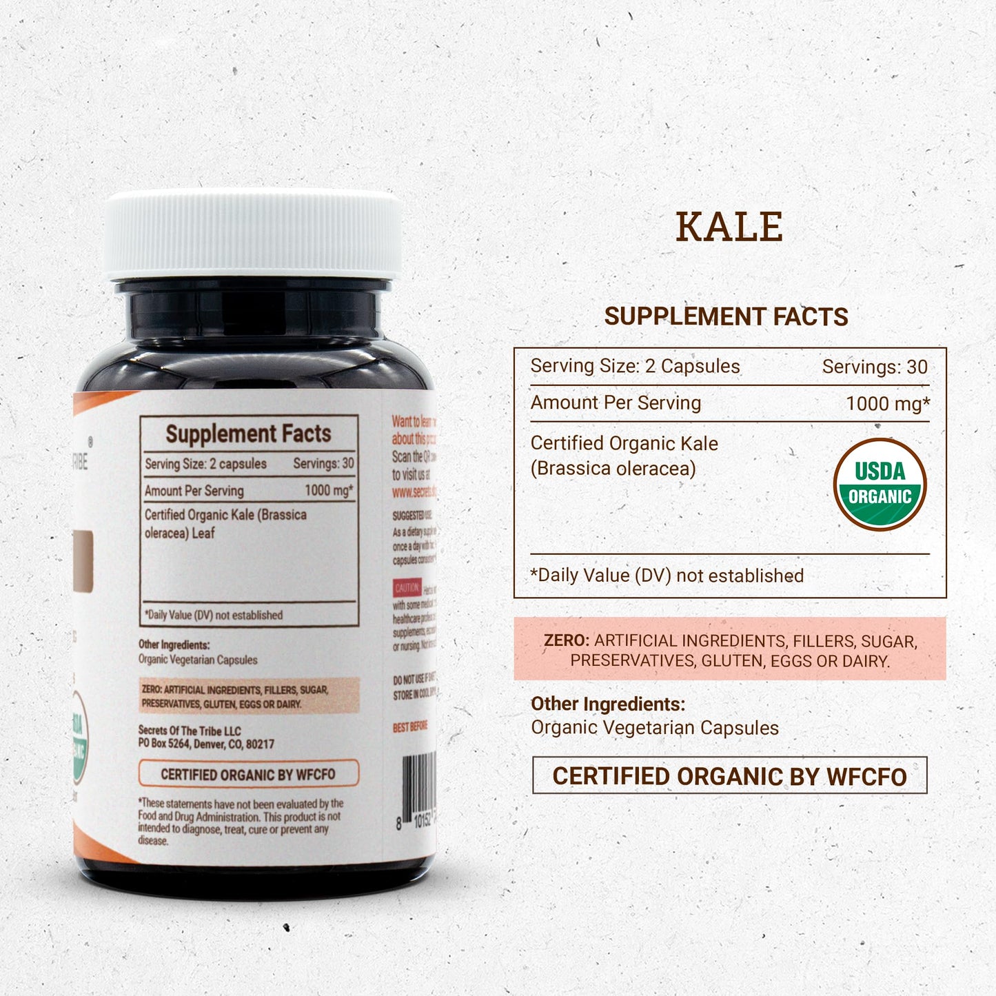 Secrets of the Tribe Kale USDA Organic Capsules 60 Count