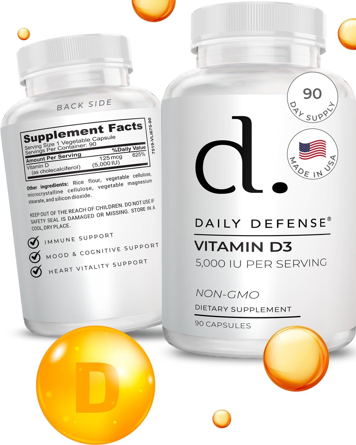 Daily Defense Vitamin D3 5000 IU Capsule, 90 Count