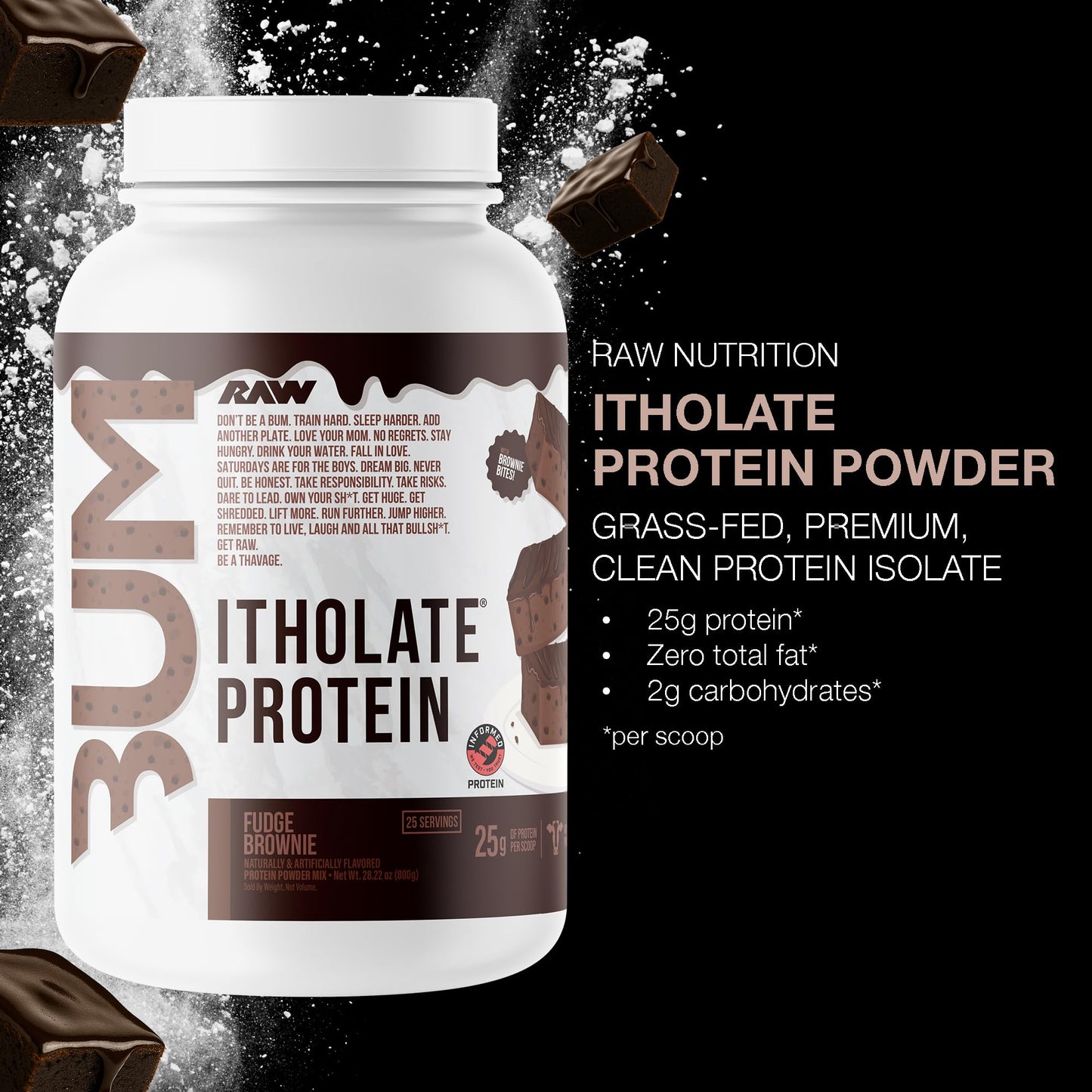 RAW Whey Isolate Protein Powder, Fudge Brownie, 25 Servings