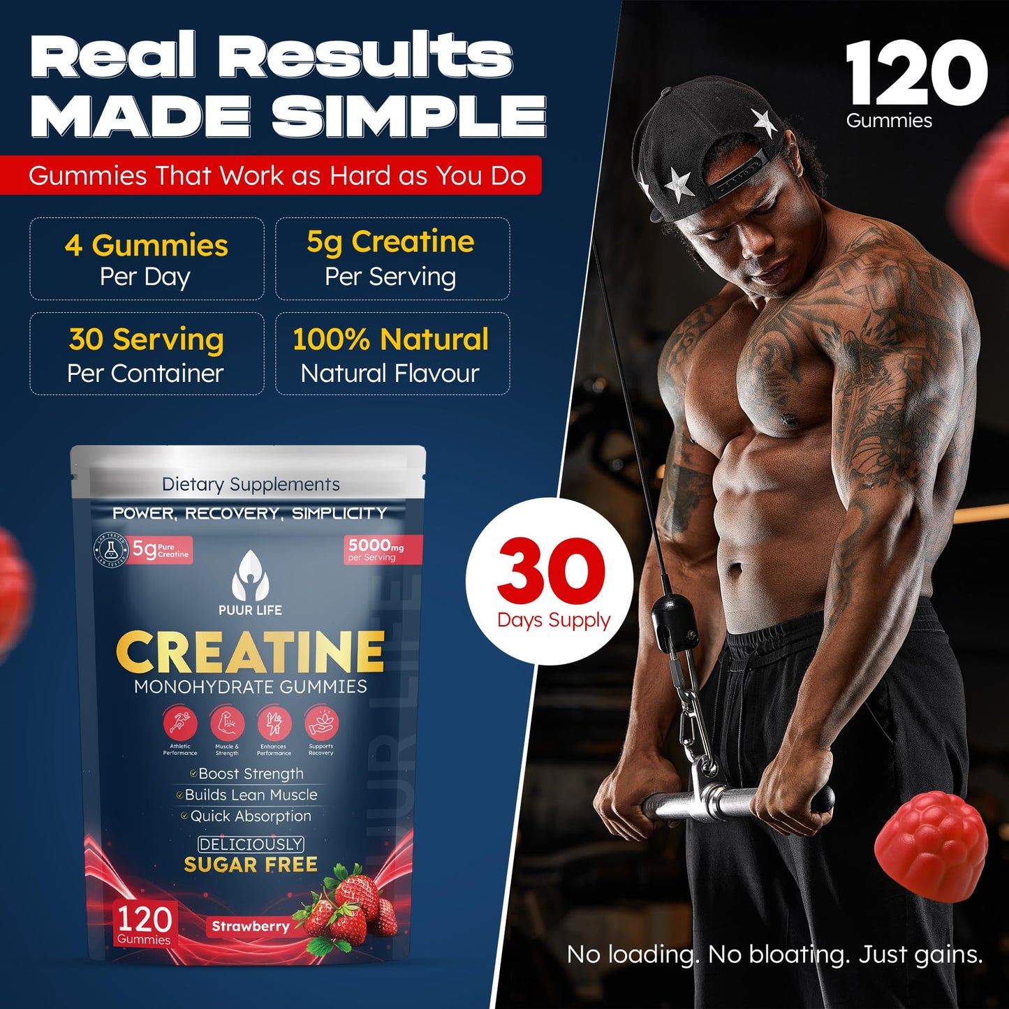 PUUR LIFE Creatine Monohydrate Gummies 120 Count