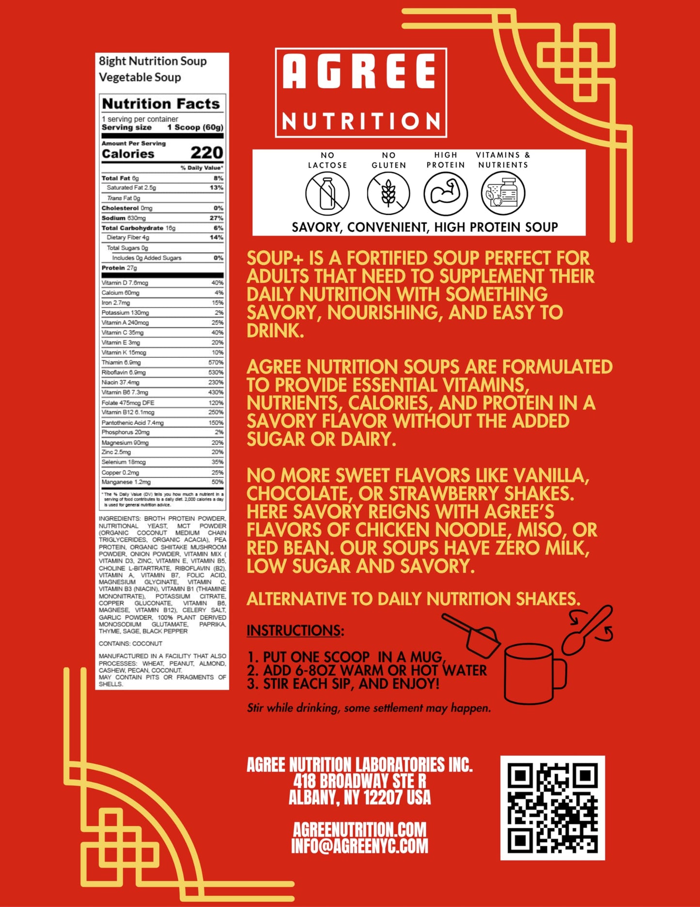 SOUP+ High Protein Savory Chicken Soup Meal Supplement Protein Powder, 37.5 oz