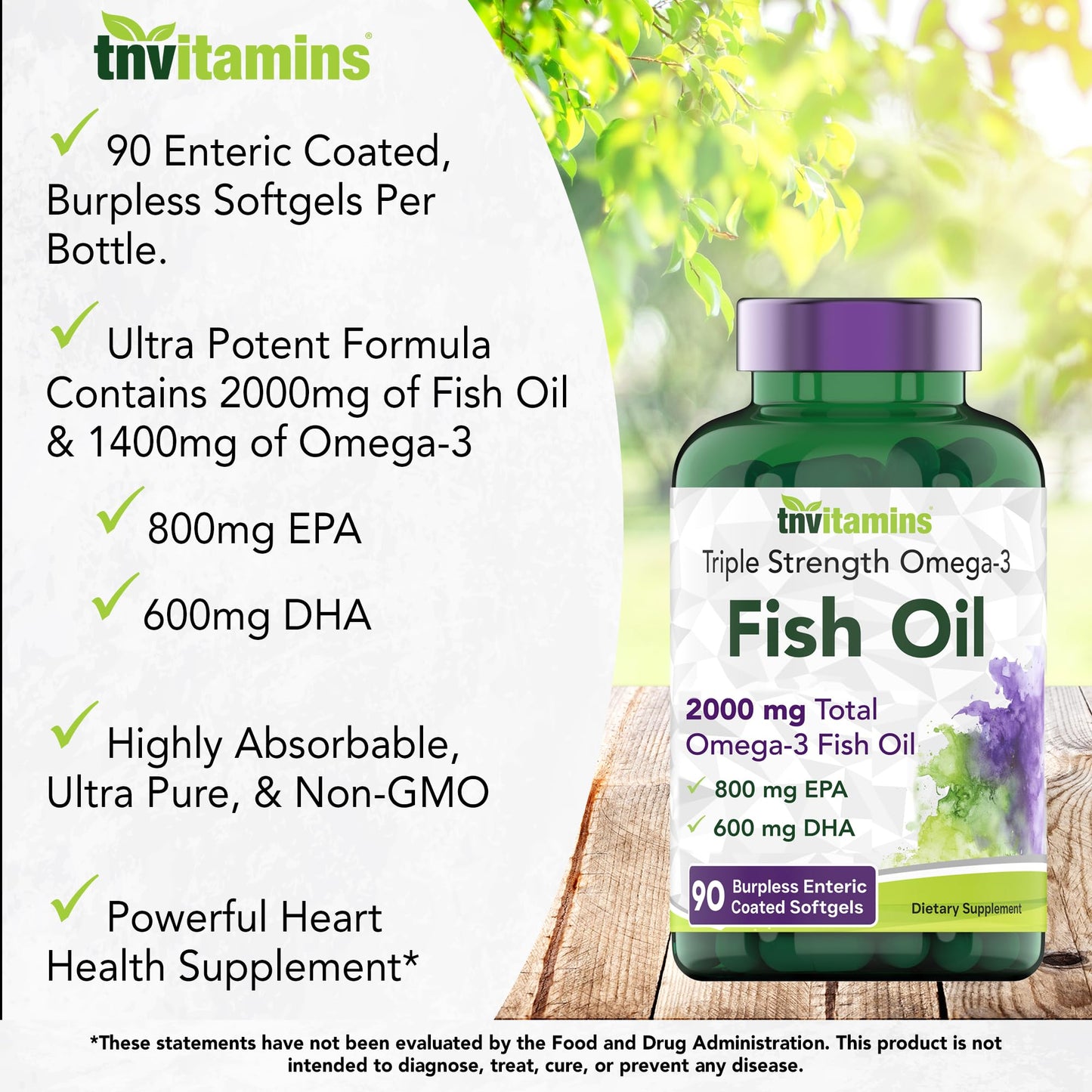 tnvitamins Burpless Omega-3 Fish Oil Softgels 90 Count